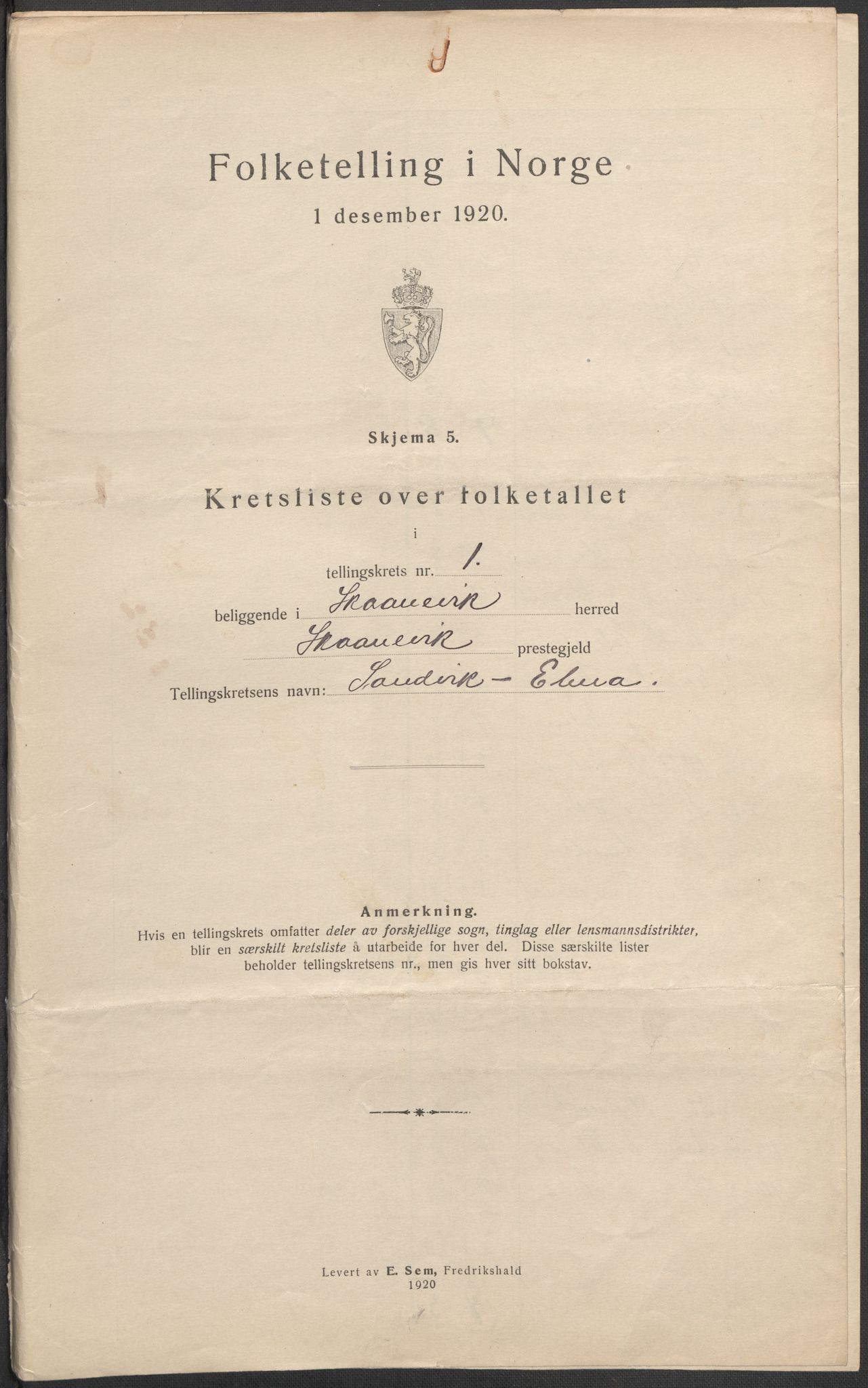 SAB, 1920 census for Skånevik, 1920, p. 6