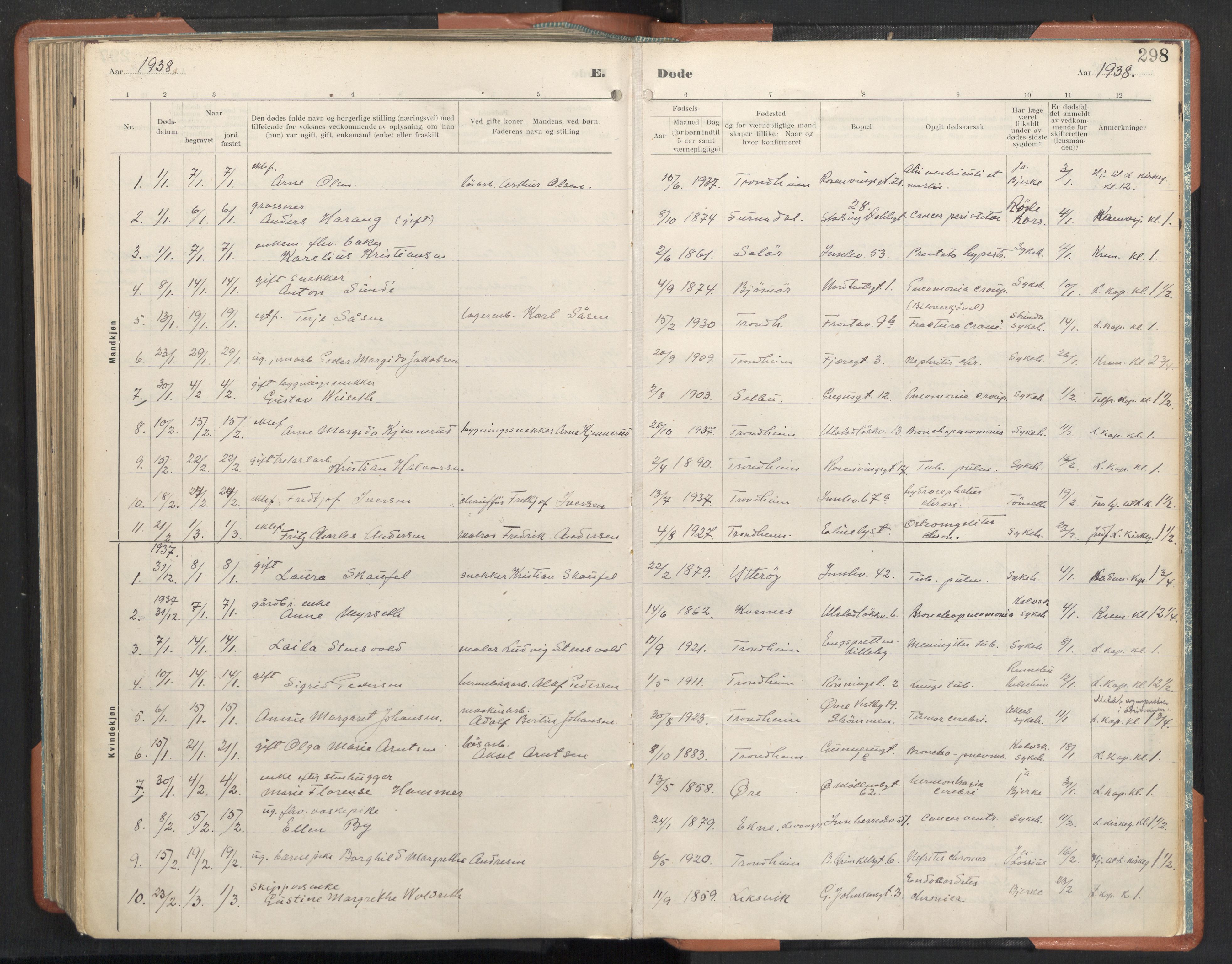 Ministerialprotokoller, klokkerbøker og fødselsregistre - Sør-Trøndelag, SAT/A-1456/605/L0245: Parish register (official) no. 605A07, 1916-1938, p. 298