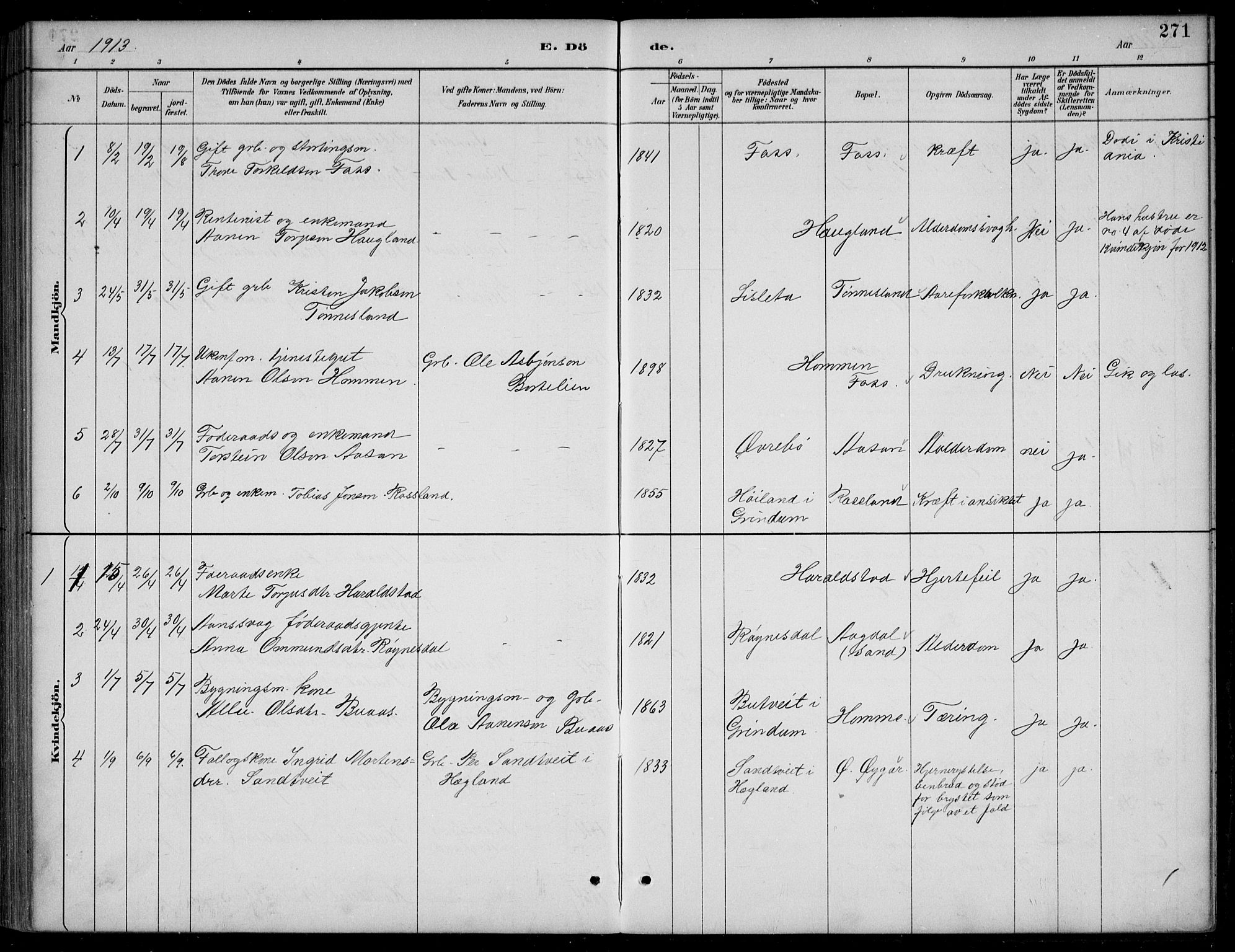 Bjelland sokneprestkontor, SAK/1111-0005/F/Fb/Fba/L0005: Parish register (copy) no. B 5, 1887-1923, p. 271