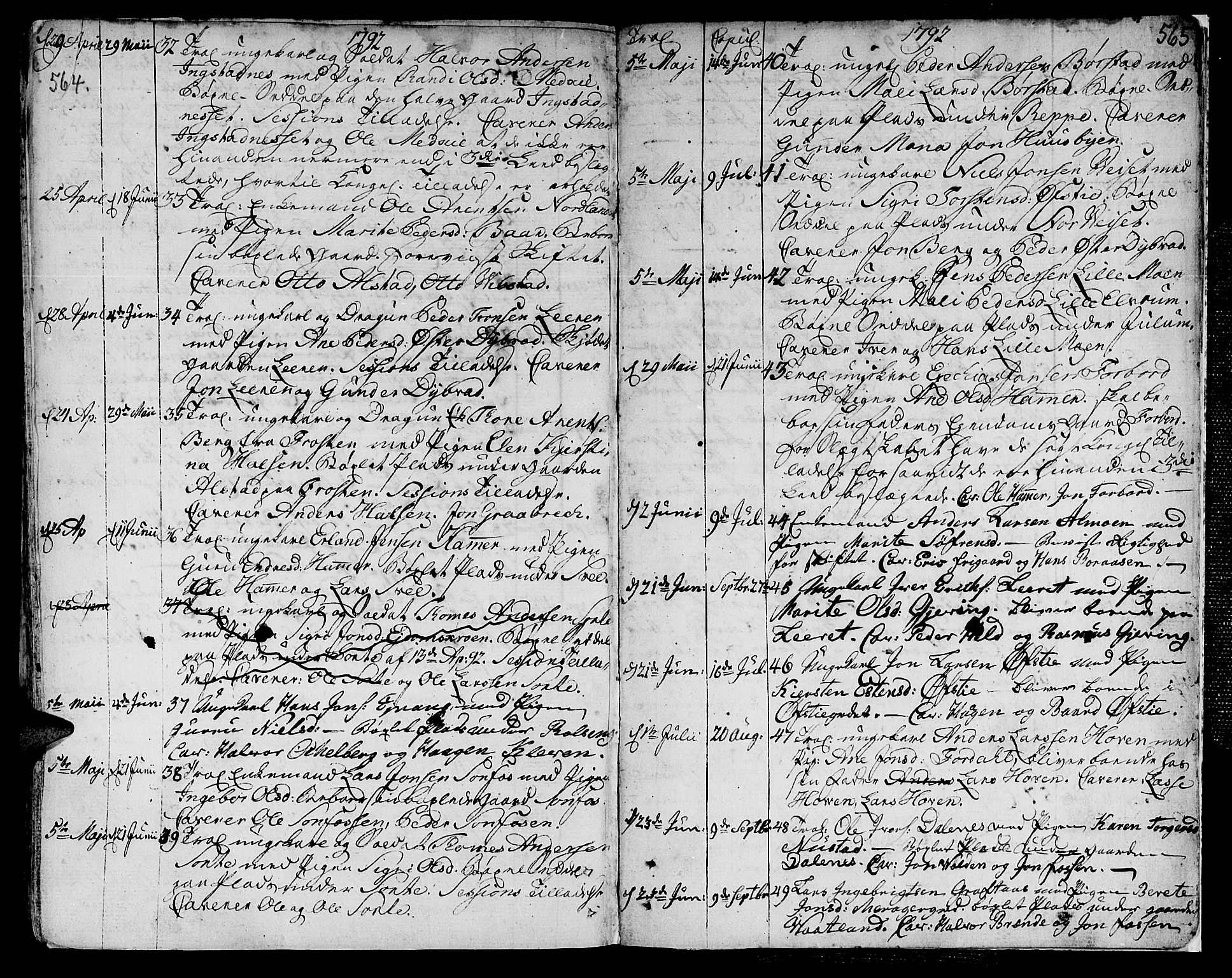 Ministerialprotokoller, klokkerbøker og fødselsregistre - Nord-Trøndelag, AV/SAT-A-1458/709/L0059: Parish register (official) no. 709A06, 1781-1797, p. 564-565