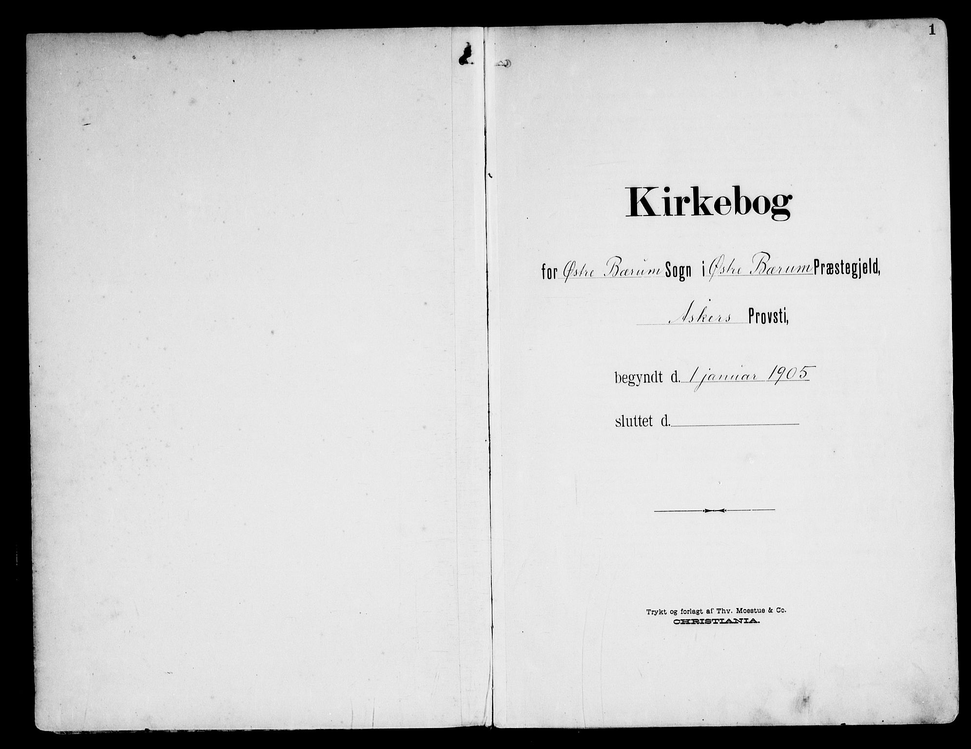 Østre Bærum prestekontor Kirkebøker, AV/SAO-A-10887/F/Fa/L0001: Parish register (official) no. 1, 1905-1924, p. 1