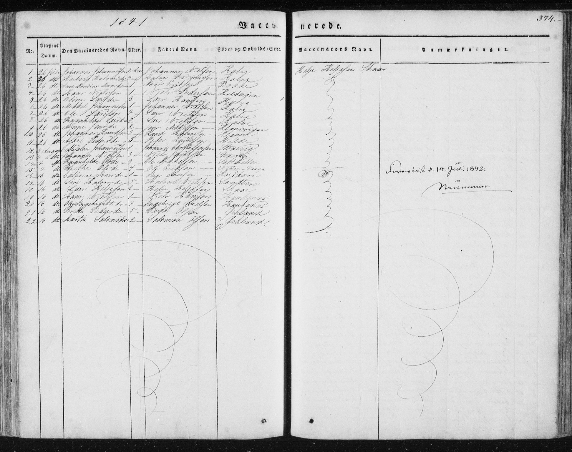 Sund sokneprestembete, AV/SAB-A-99930: Parish register (official) no. A 13, 1835-1849, p. 374