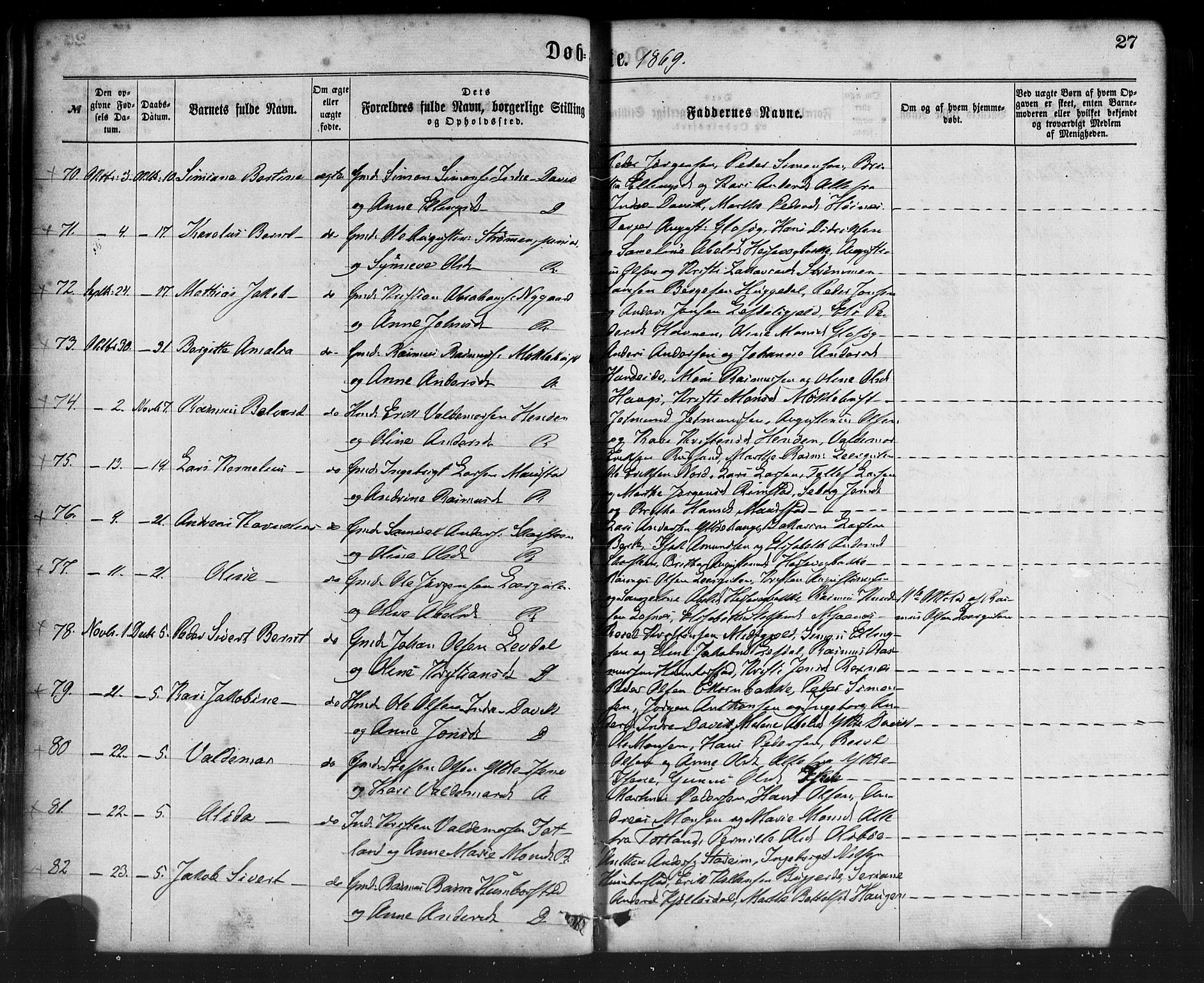 Davik sokneprestembete, AV/SAB-A-79701/H/Haa/Haaa/L0006: Parish register (official) no. A 6, 1867-1881, p. 27