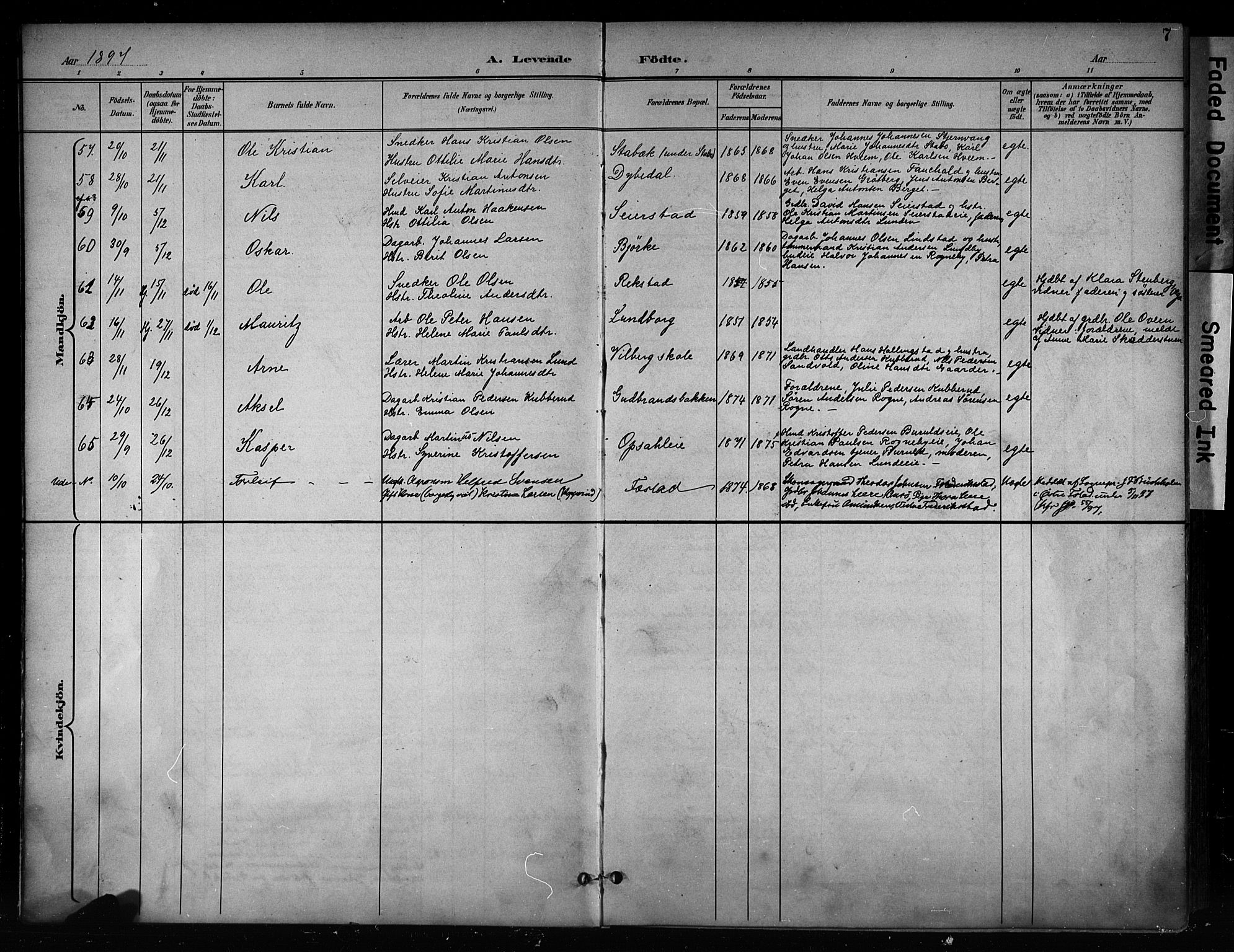 Østre Toten prestekontor, SAH/PREST-104/H/Ha/Haa/L0008: Parish register (official) no. 8, 1897-1909, p. 7