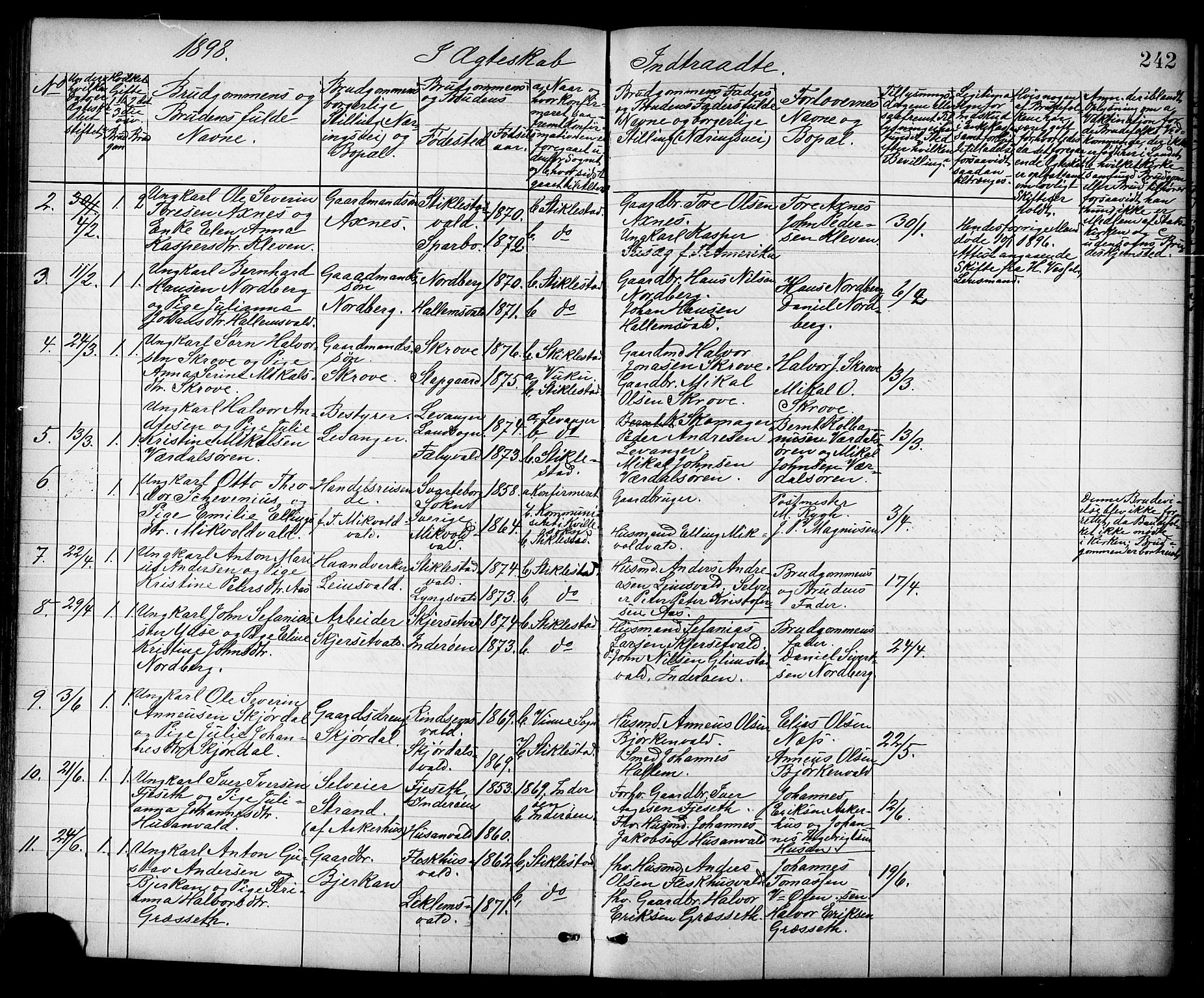 Ministerialprotokoller, klokkerbøker og fødselsregistre - Nord-Trøndelag, SAT/A-1458/723/L0257: Parish register (copy) no. 723C05, 1890-1907, p. 242