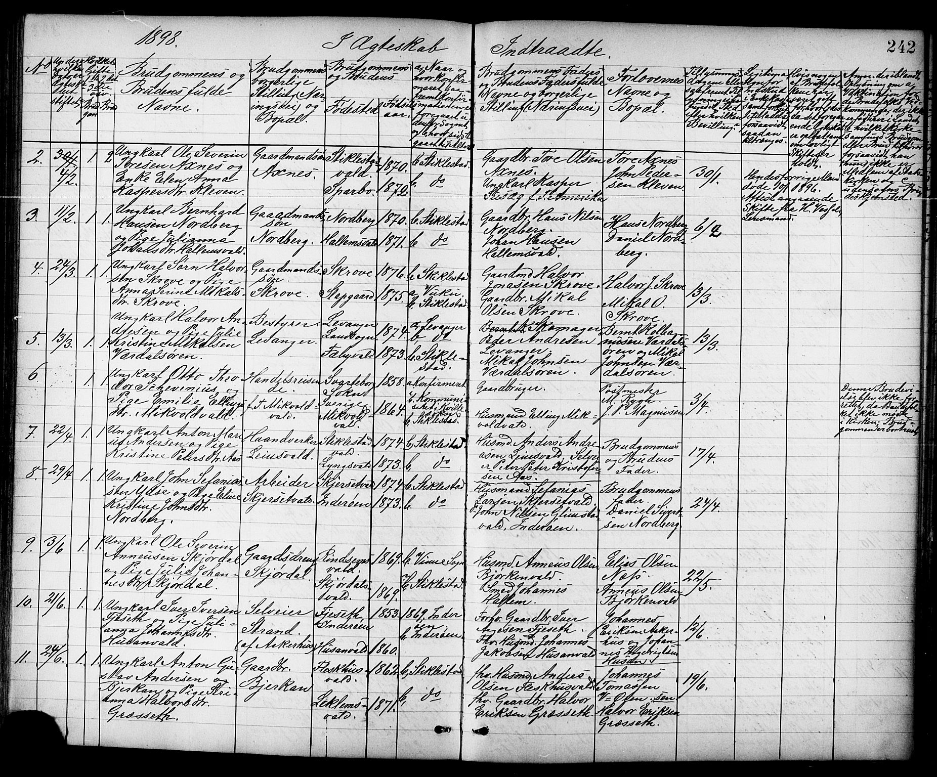 Ministerialprotokoller, klokkerbøker og fødselsregistre - Nord-Trøndelag, AV/SAT-A-1458/723/L0257: Parish register (copy) no. 723C05, 1890-1907, p. 242