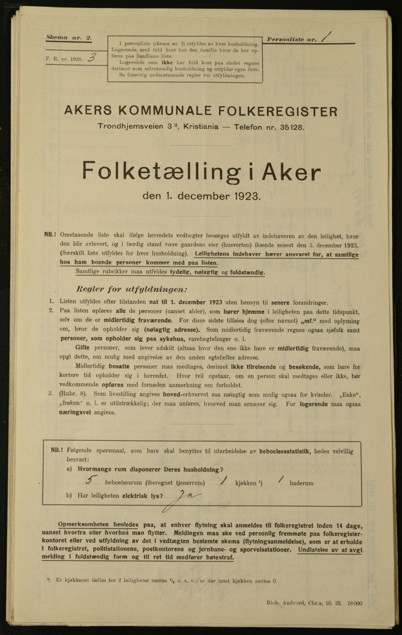 , Municipal Census 1923 for Aker, 1923, p. 22