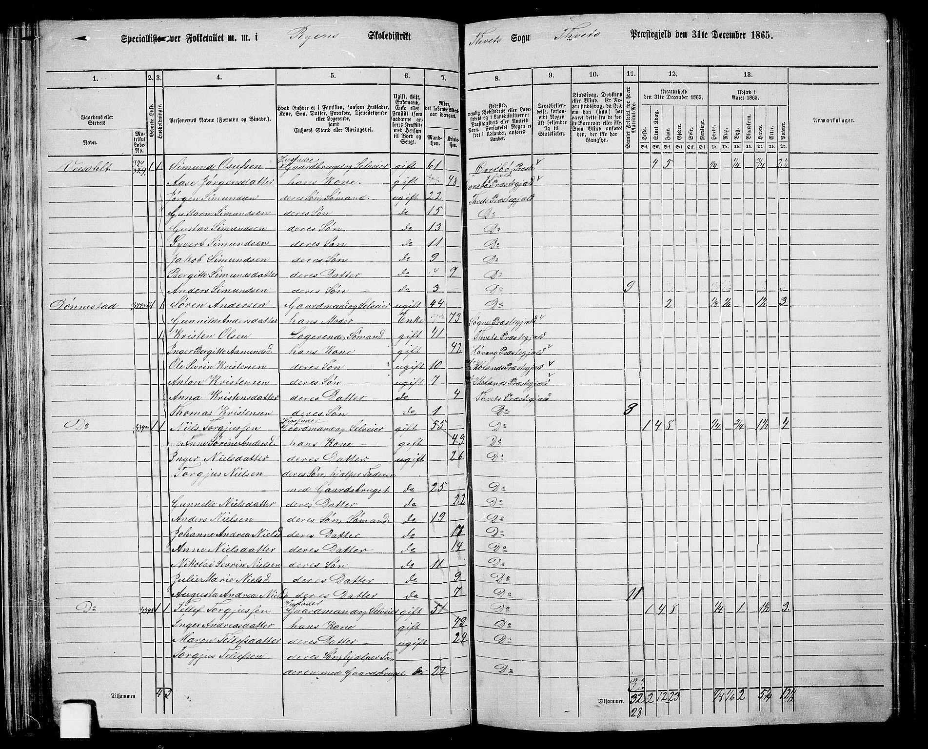 RA, 1865 census for Tveit, 1865, p. 48