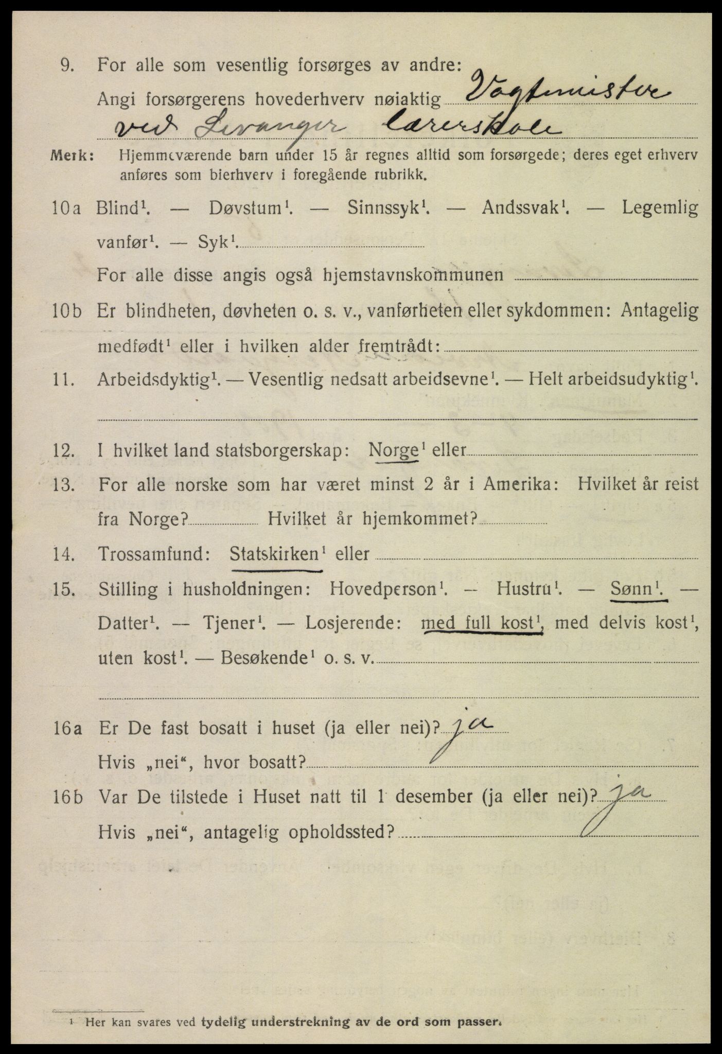 SAT, 1920 census for Levanger town, 1920, p. 2797