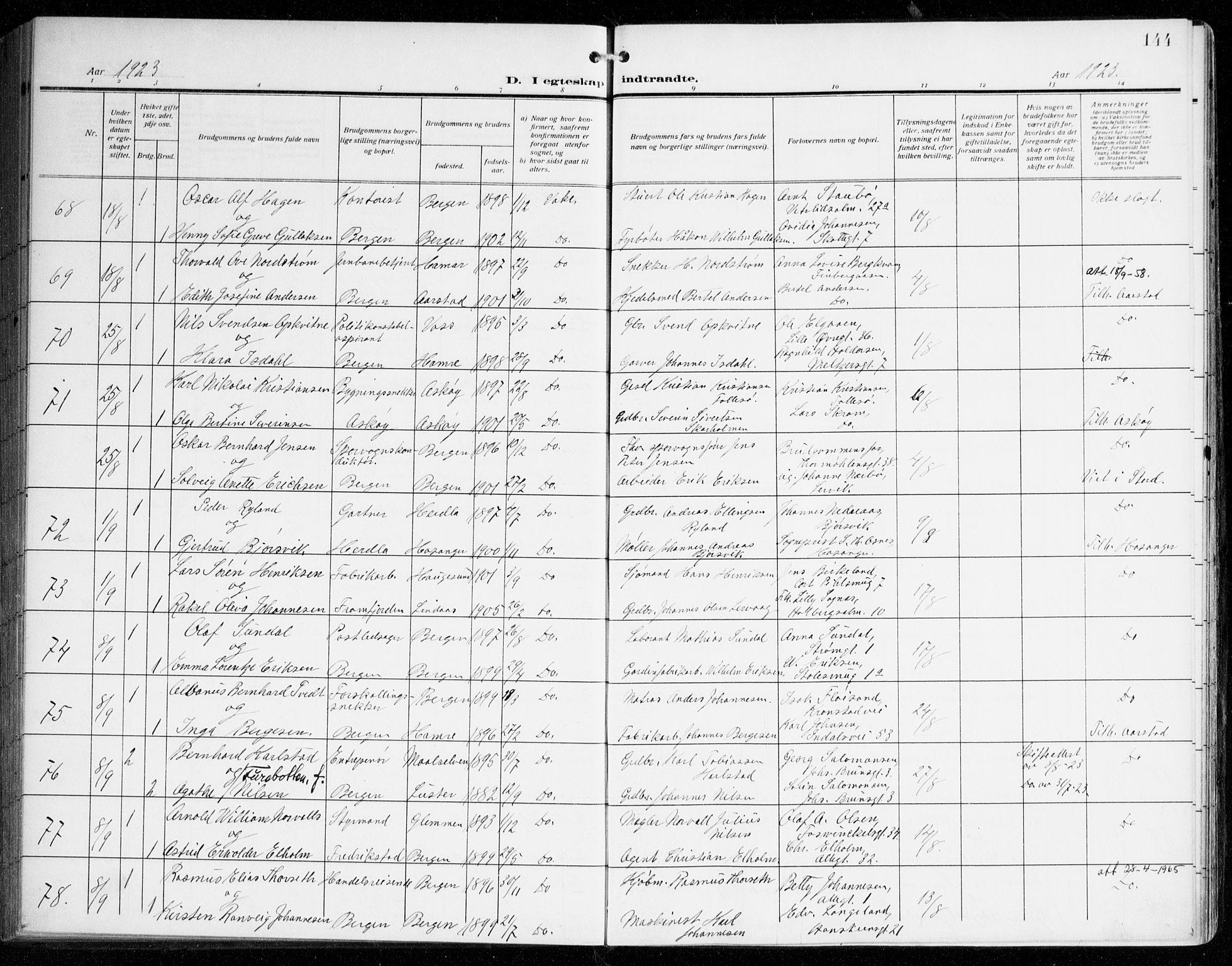 Johanneskirken sokneprestembete, SAB/A-76001/H/Haa/L0013: Parish register (official) no. D 2, 1912-1929, p. 144