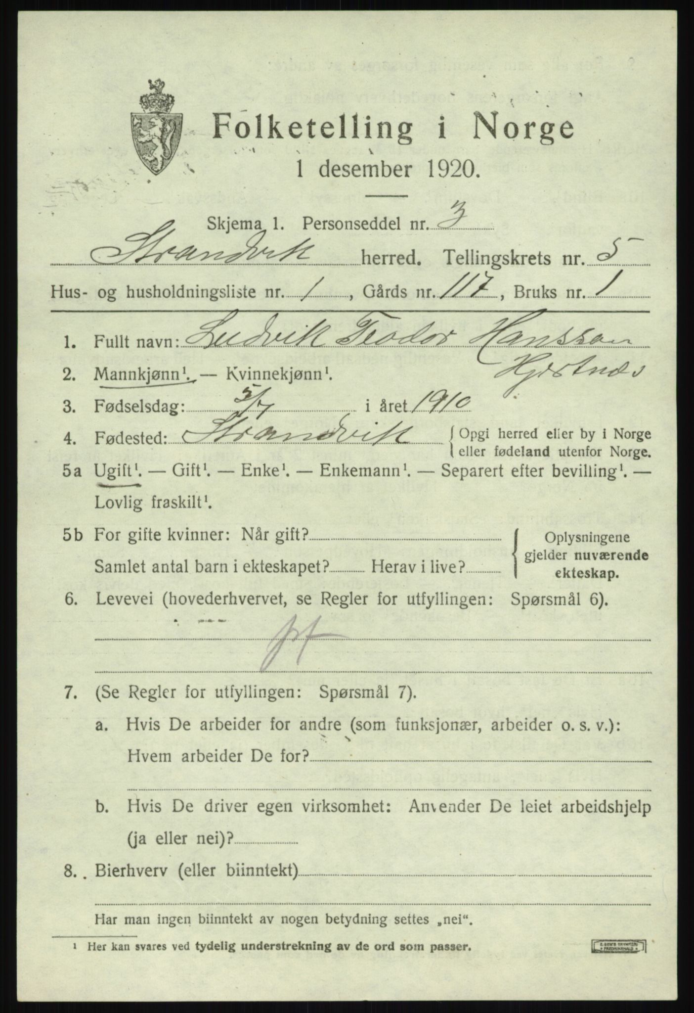 SAB, 1920 census for Strandvik, 1920, p. 3976