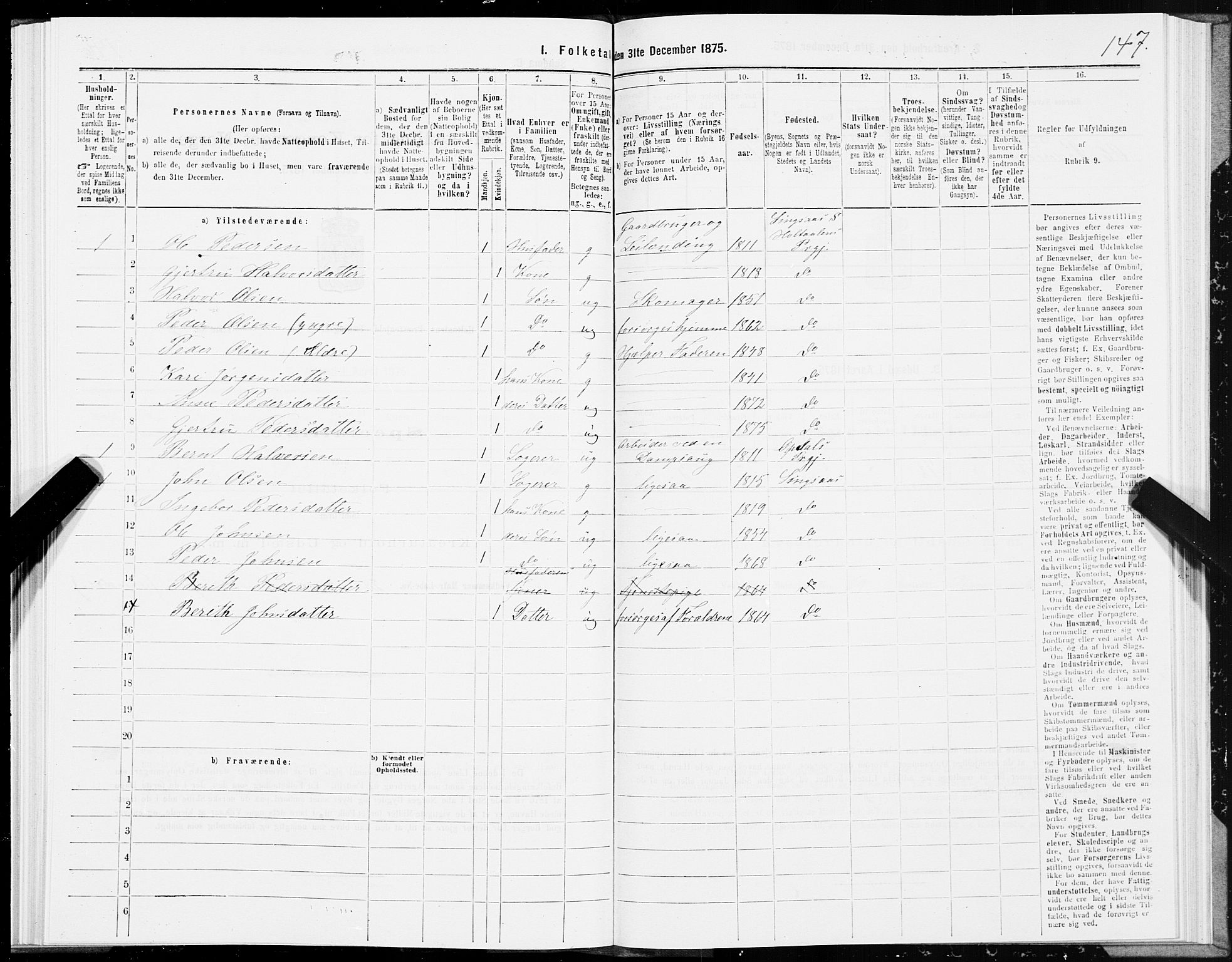 SAT, 1875 census for 1645P Haltdalen, 1875, p. 3147