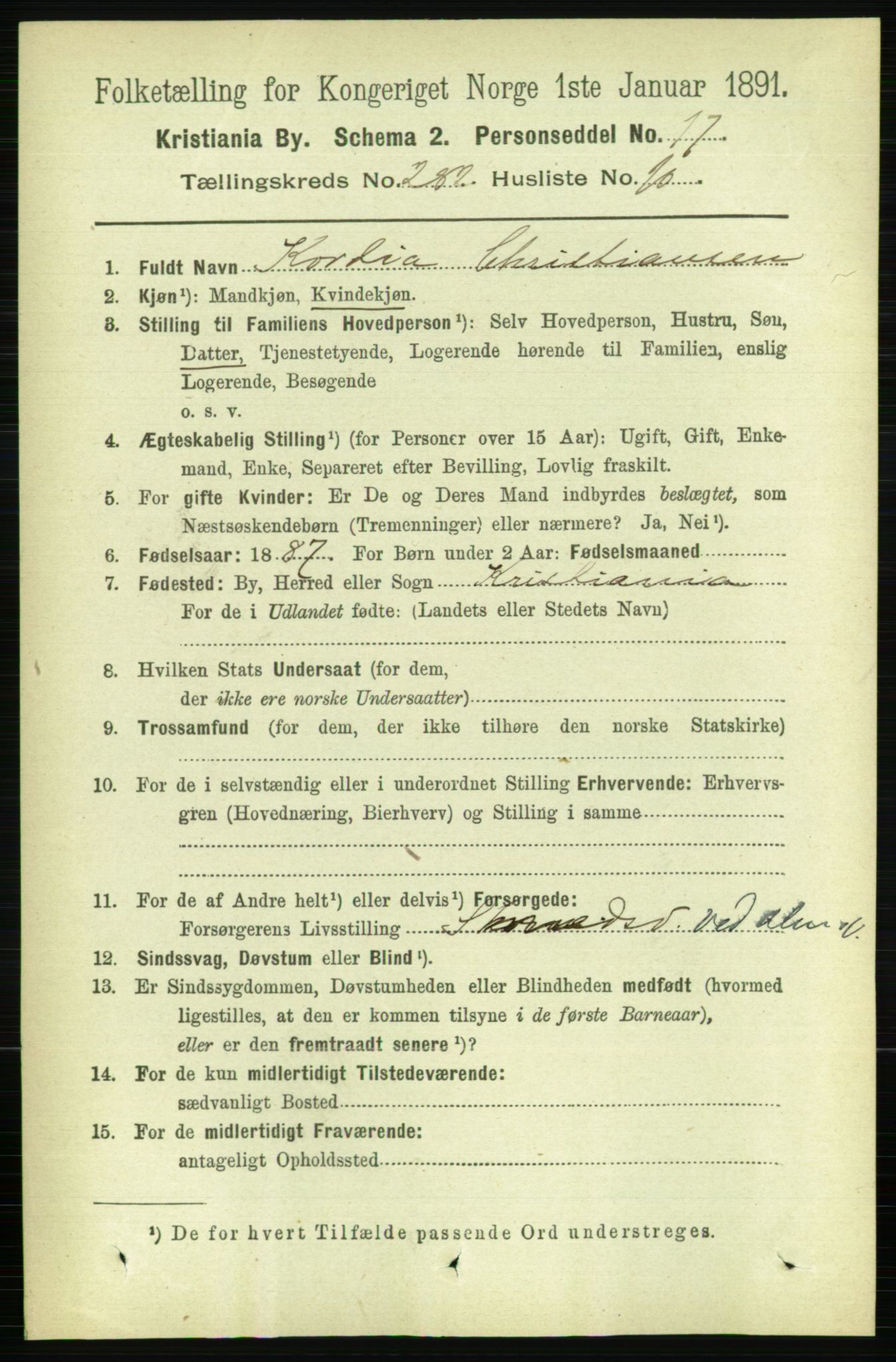 RA, 1891 census for 0301 Kristiania, 1891, p. 171899