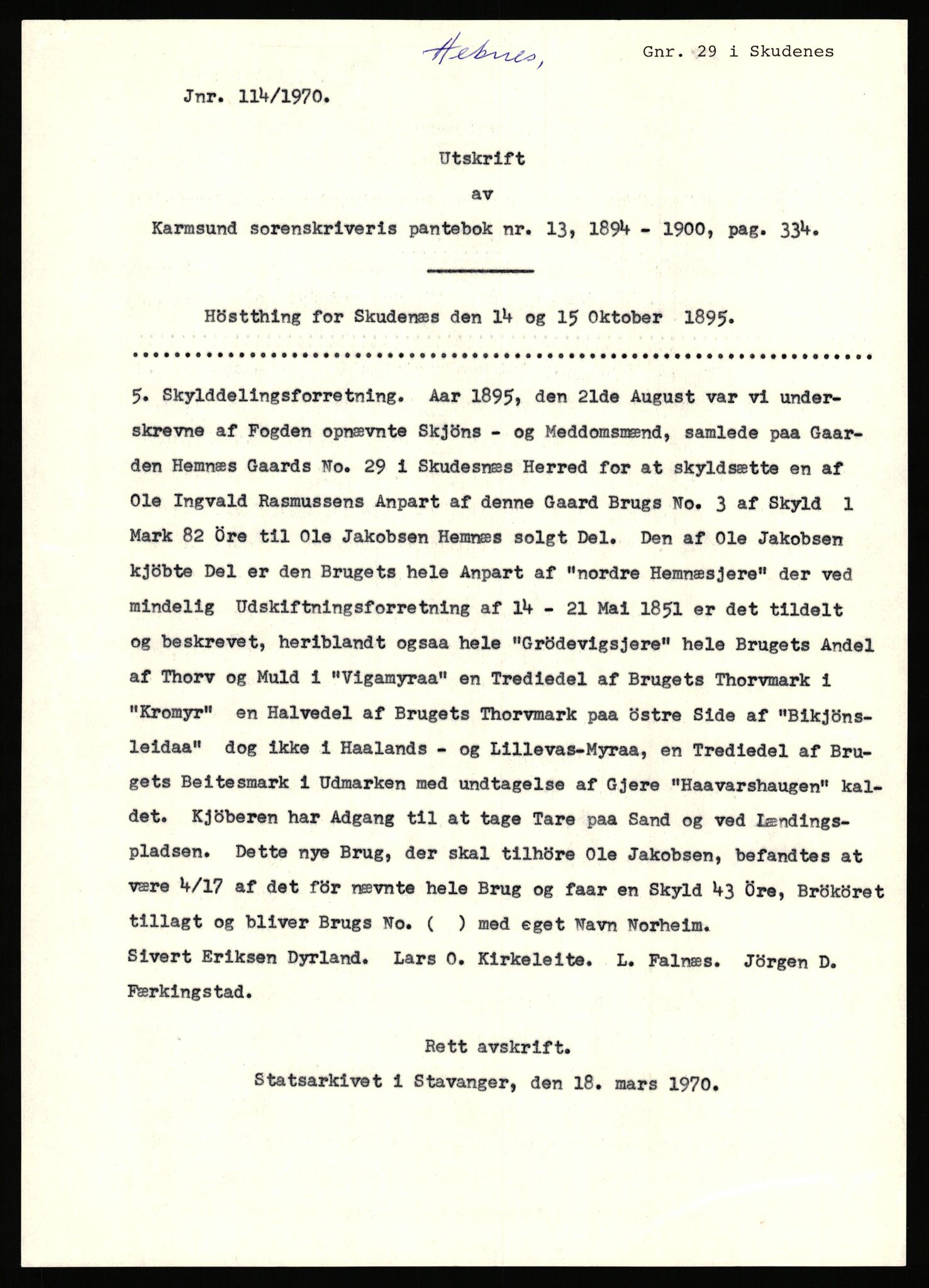 Statsarkivet i Stavanger, SAST/A-101971/03/Y/Yj/L0033: Avskrifter sortert etter gårdsnavn: Hausland - Helgeland i Avaldsnes, 1750-1930, p. 232