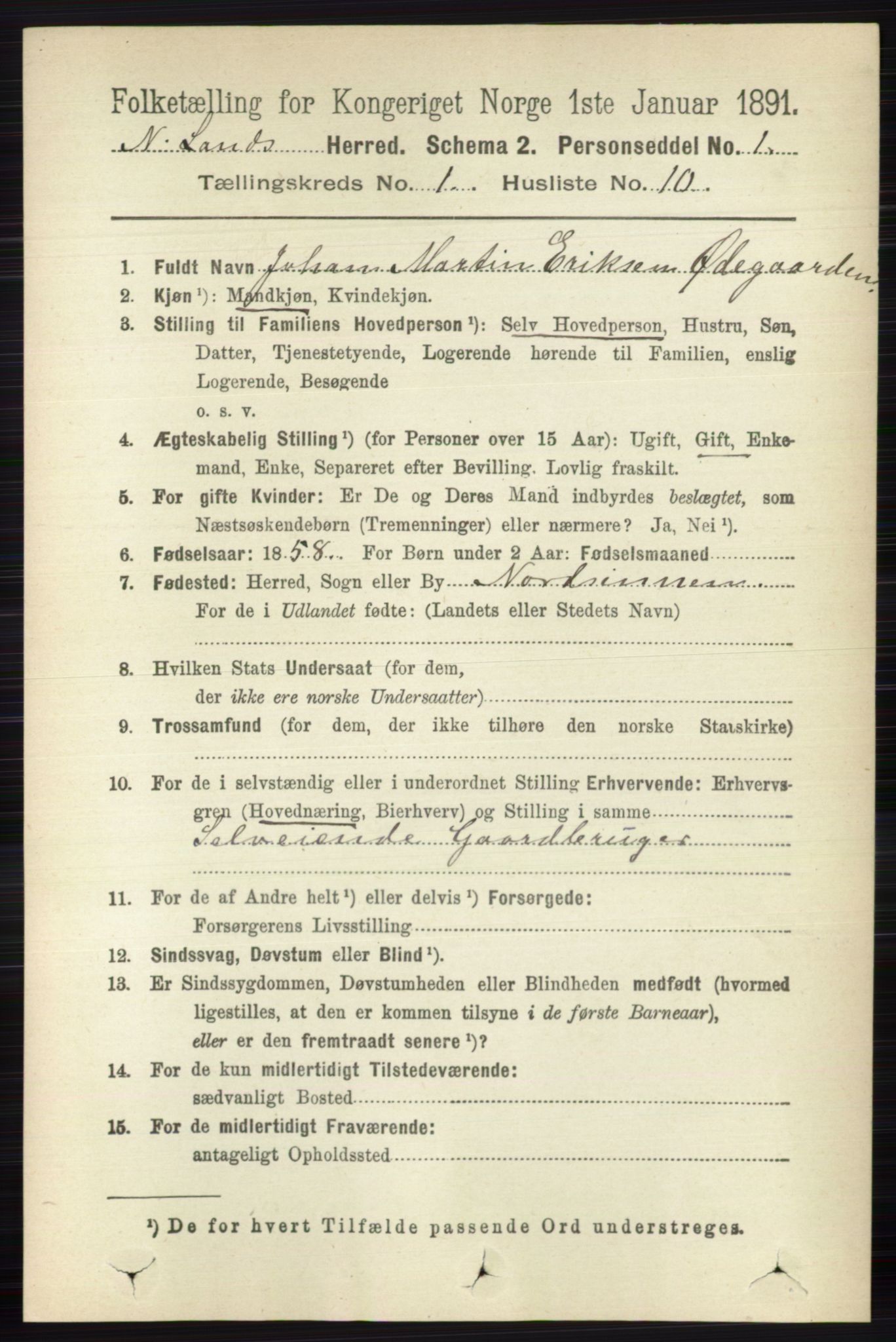 RA, 1891 census for 0538 Nordre Land, 1891, p. 178