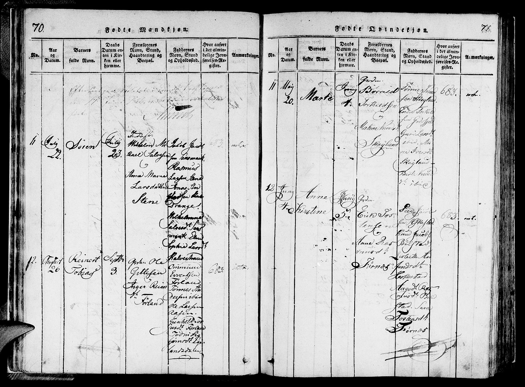 Lund sokneprestkontor, SAST/A-101809/S06/L0006: Parish register (official) no. A 6, 1816-1839, p. 70-71