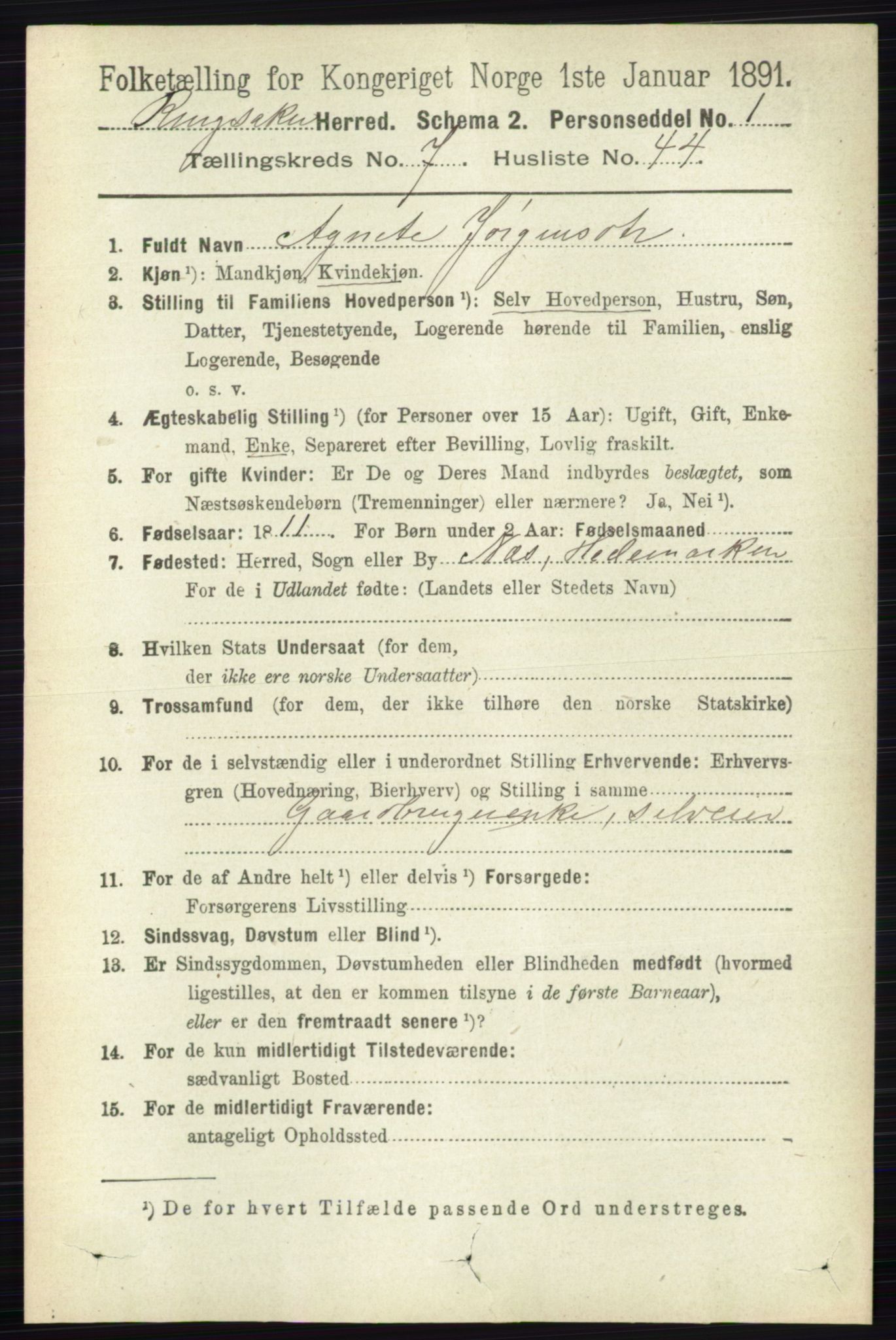 RA, 1891 census for 0412 Ringsaker, 1891, p. 4190