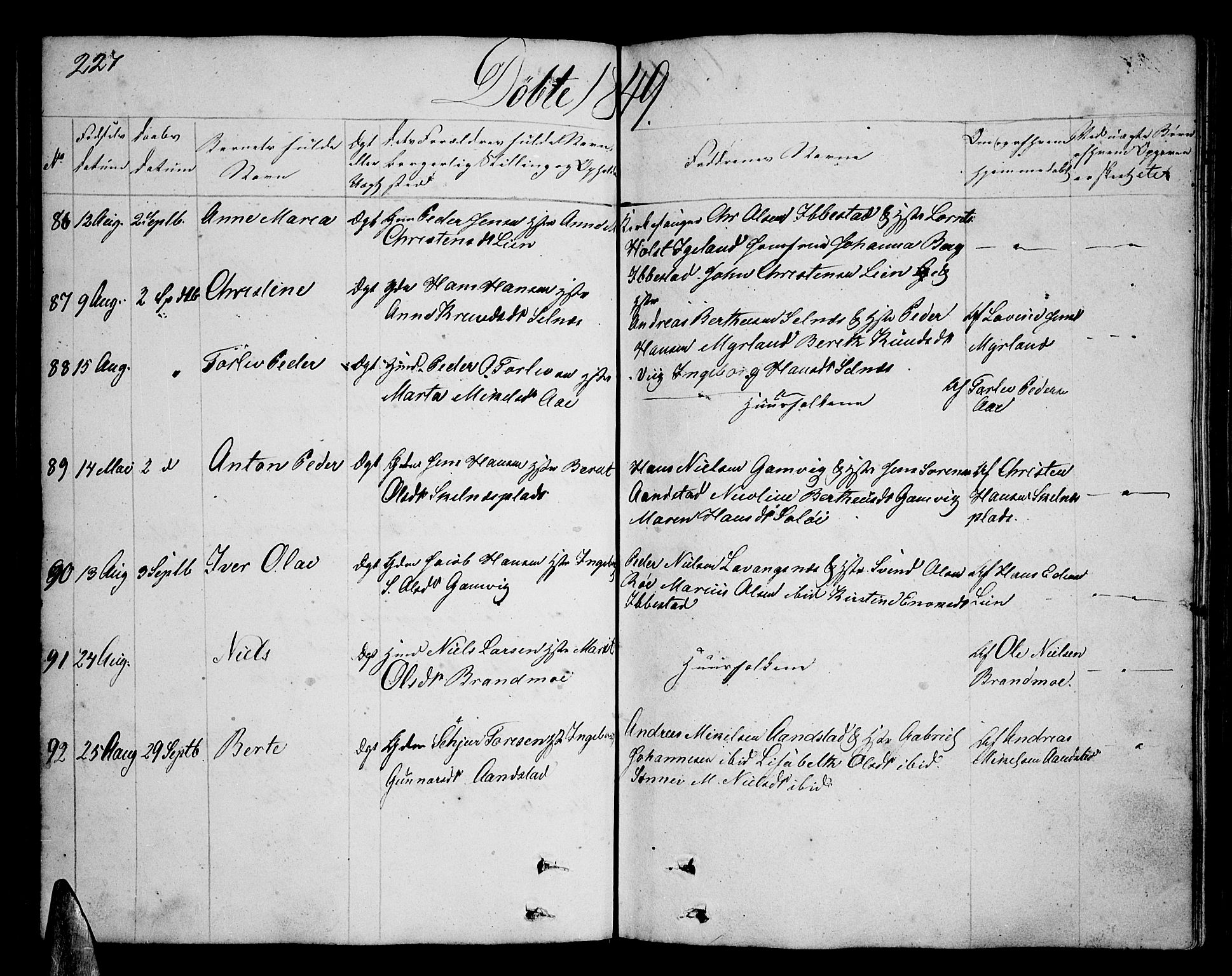 Ibestad sokneprestembete, AV/SATØ-S-0077/H/Ha/Hab/L0003klokker: Parish register (copy) no. 3, 1833-1852, p. 227
