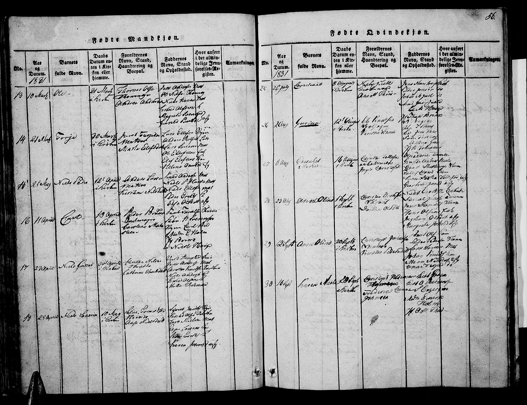 Risør sokneprestkontor, AV/SAK-1111-0035/F/Fa/L0002: Parish register (official) no. A 2, 1815-1839, p. 56