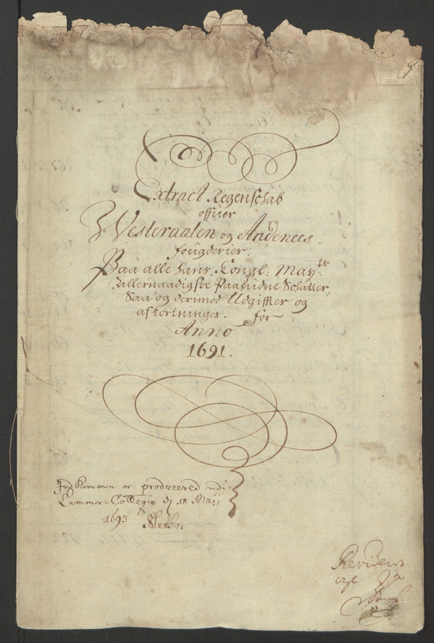 Rentekammeret inntil 1814, Reviderte regnskaper, Fogderegnskap, RA/EA-4092/R67/L4676: Fogderegnskap Vesterålen, Andenes og Lofoten, 1691-1693, p. 4