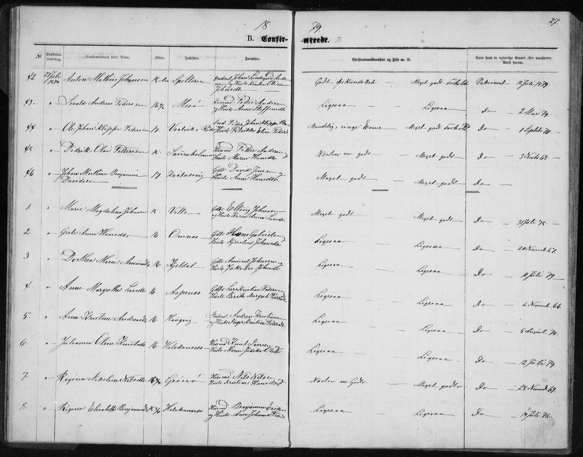 Ministerialprotokoller, klokkerbøker og fødselsregistre - Nordland, AV/SAT-A-1459/843/L0635: Parish register (copy) no. 843C04, 1872-1887, p. 27