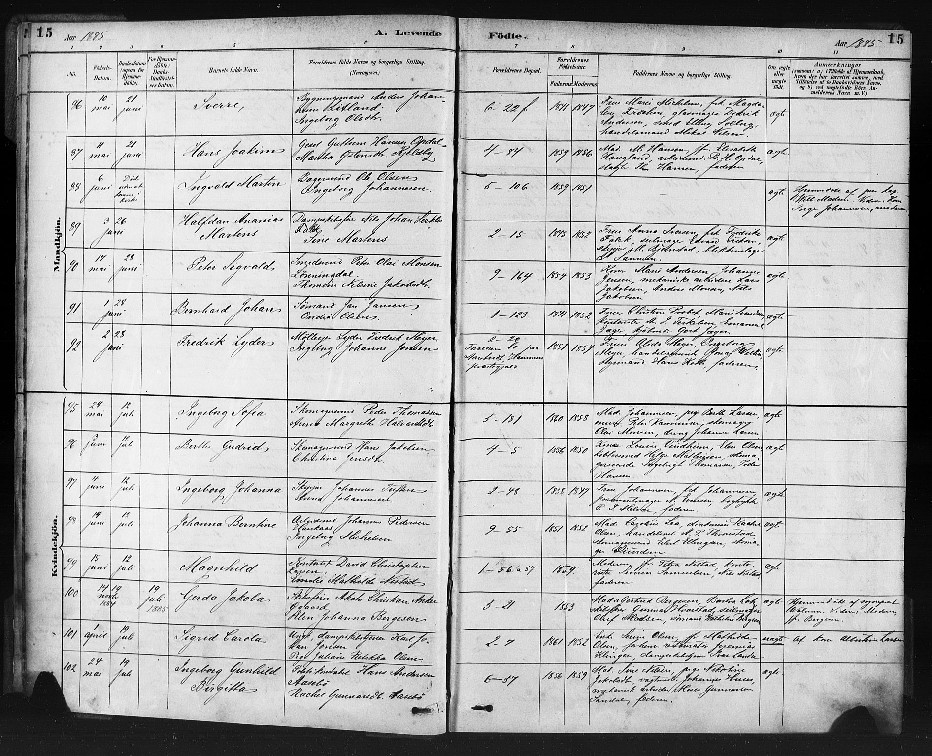 Nykirken Sokneprestembete, SAB/A-77101/H/Haa: Parish register (official) no. B 5, 1885-1894, p. 15