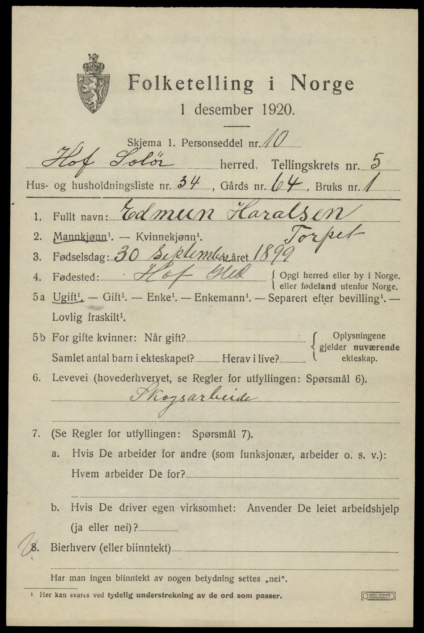 SAH, 1920 census for Hof, 1920, p. 7579