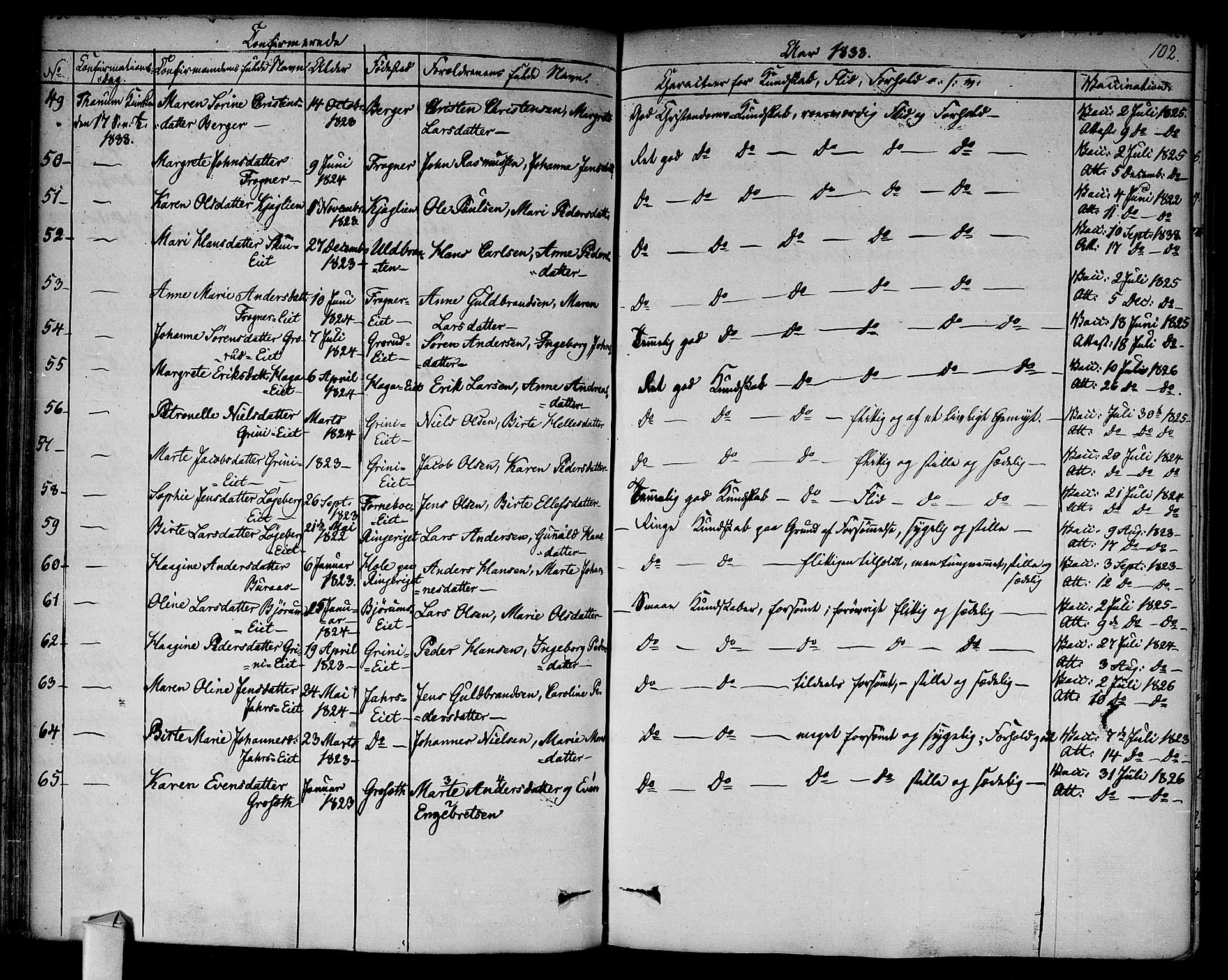 Asker prestekontor Kirkebøker, SAO/A-10256a/F/Fa/L0009: Parish register (official) no. I 9, 1825-1878, p. 102