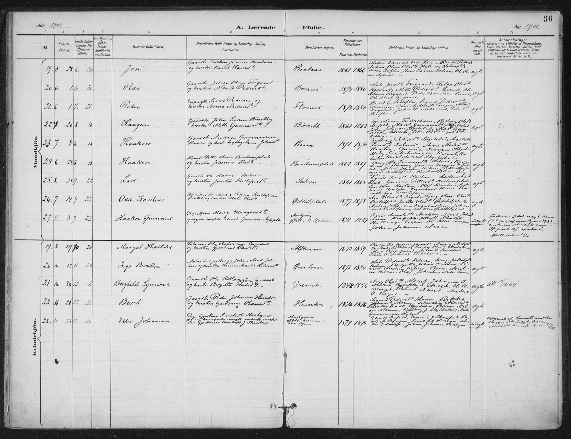 Ministerialprotokoller, klokkerbøker og fødselsregistre - Nord-Trøndelag, SAT/A-1458/703/L0031: Parish register (official) no. 703A04, 1893-1914, p. 36