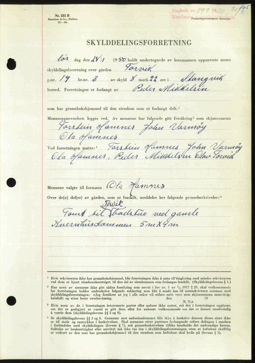 Nordmøre sorenskriveri, AV/SAT-A-4132/1/2/2Ca: Mortgage book no. A114, 1950-1950, Diary no: : 592/1950