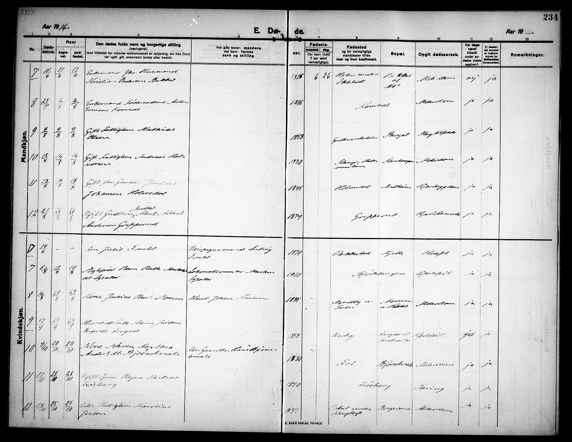 Høland prestekontor Kirkebøker, SAO/A-10346a/F/Fa/L0016: Parish register (official) no. I 16, 1912-1921, p. 234