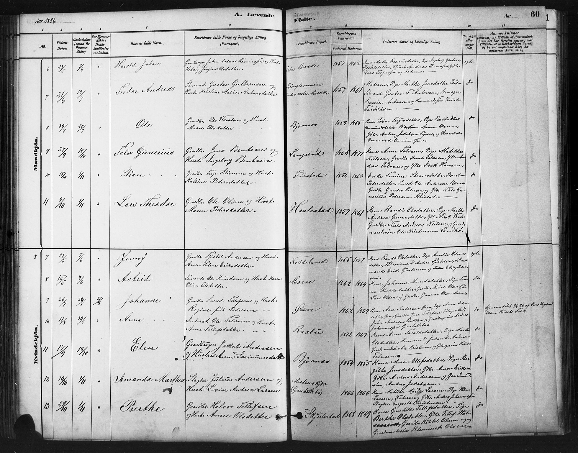 Austre Moland sokneprestkontor, SAK/1111-0001/F/Fb/Fba/L0003: Parish register (copy) no. B 3, 1879-1914, p. 60