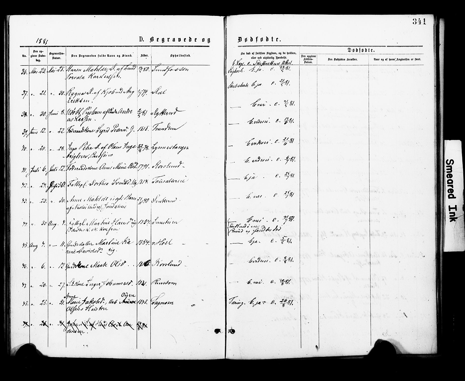 Eidsvoll prestekontor Kirkebøker, SAO/A-10888/F/Fa/L0001: Parish register (official) no. I 1, 1877-1881, p. 341