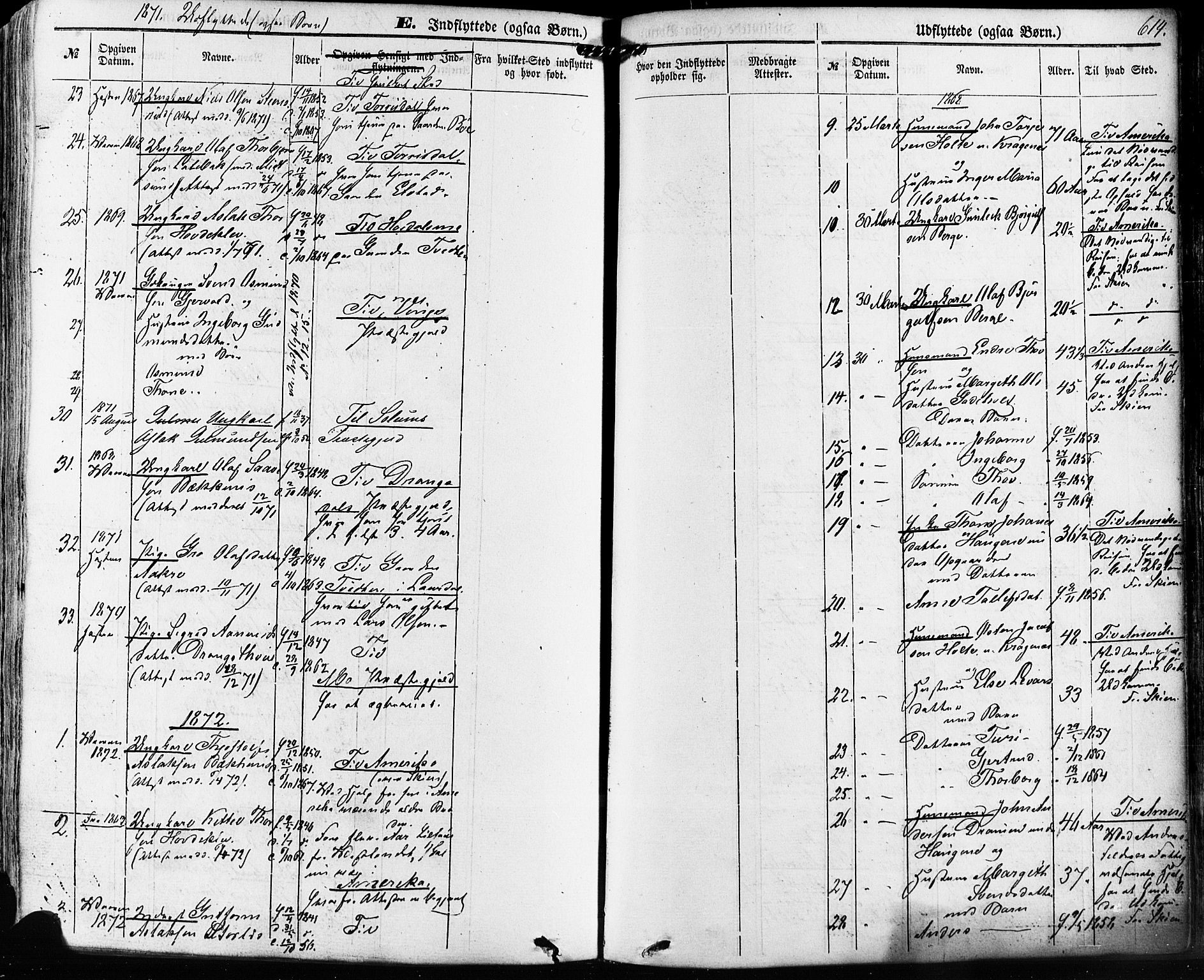 Kviteseid kirkebøker, SAKO/A-276/F/Fa/L0007: Parish register (official) no. I 7, 1859-1881, p. 614