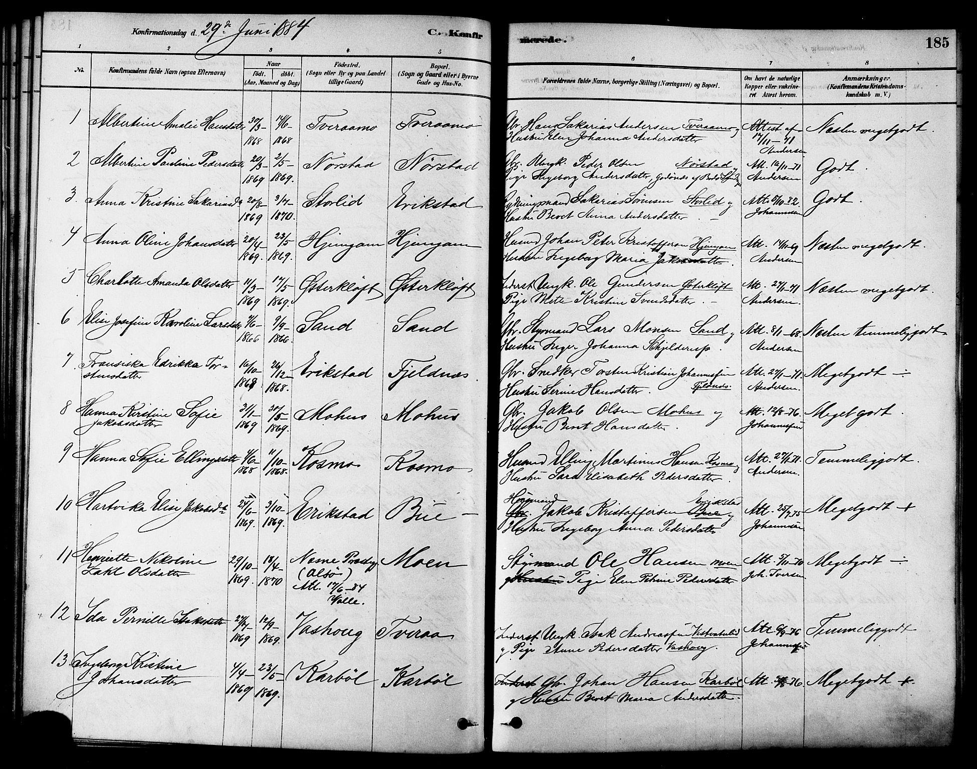 Ministerialprotokoller, klokkerbøker og fødselsregistre - Nordland, SAT/A-1459/852/L0740: Parish register (official) no. 852A10, 1878-1894, p. 185