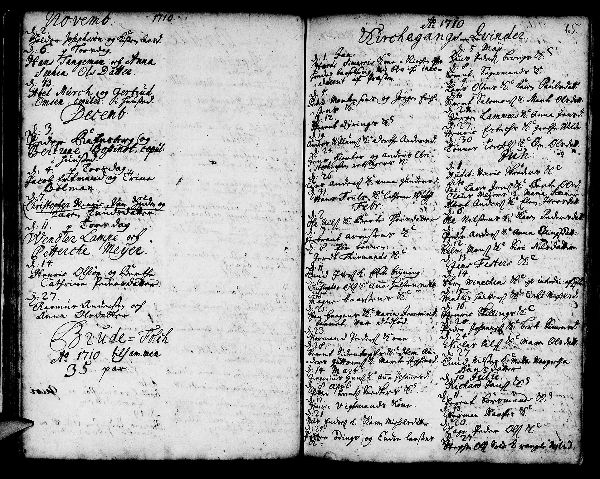 Korskirken sokneprestembete, AV/SAB-A-76101/H/Haa/L0008: Parish register (official) no. A 8, 1698-1747, p. 65