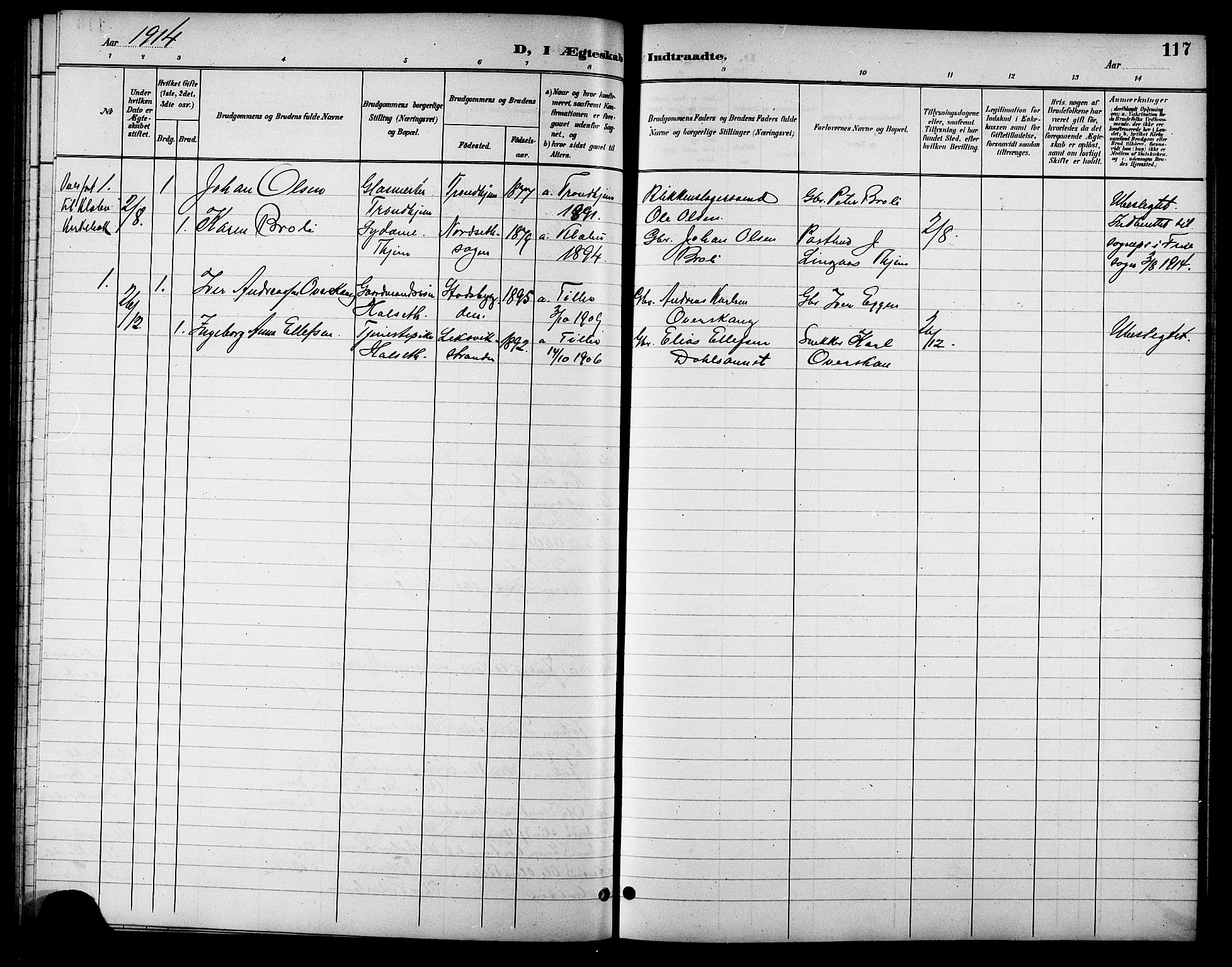 Ministerialprotokoller, klokkerbøker og fødselsregistre - Sør-Trøndelag, SAT/A-1456/621/L0460: Parish register (copy) no. 621C03, 1896-1914, p. 117