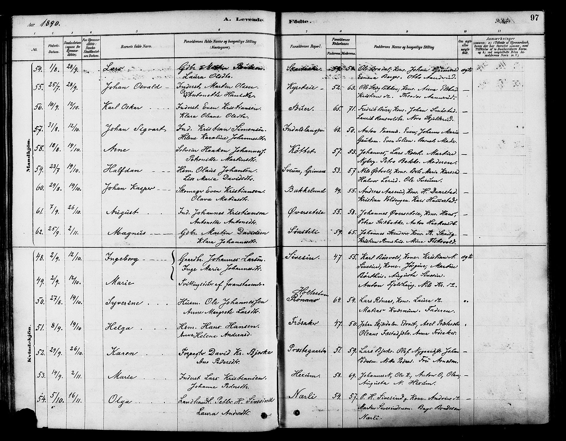 Vestre Toten prestekontor, AV/SAH-PREST-108/H/Ha/Haa/L0009: Parish register (official) no. 9, 1878-1894, p. 97