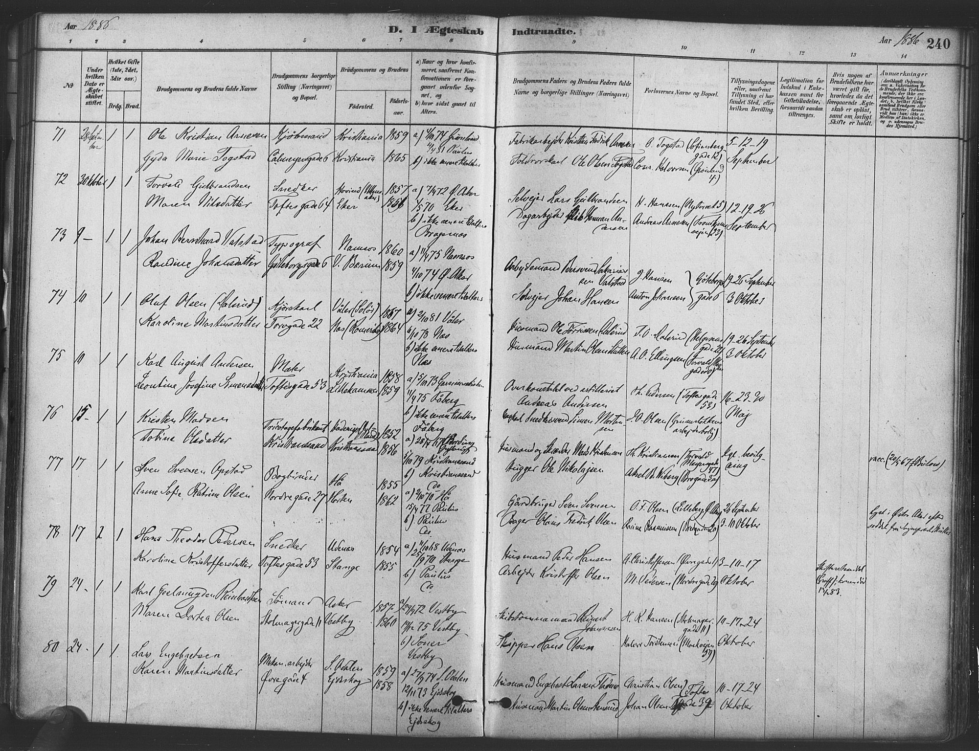 Paulus prestekontor Kirkebøker, AV/SAO-A-10871/F/Fa/L0004: Parish register (official) no. 4, 1879-1891, p. 240