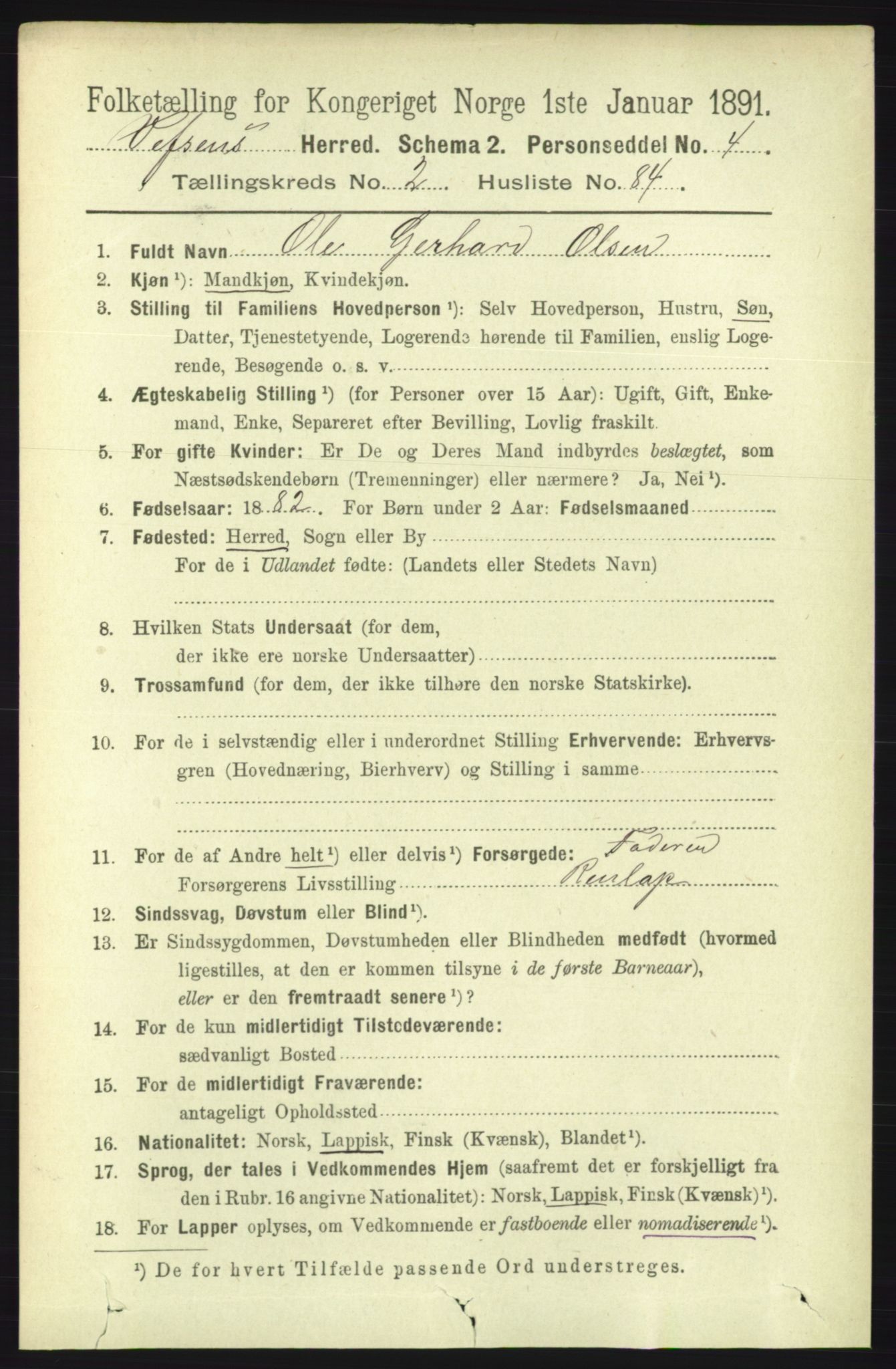 RA, 1891 census for 1824 Vefsn, 1891, p. 1229