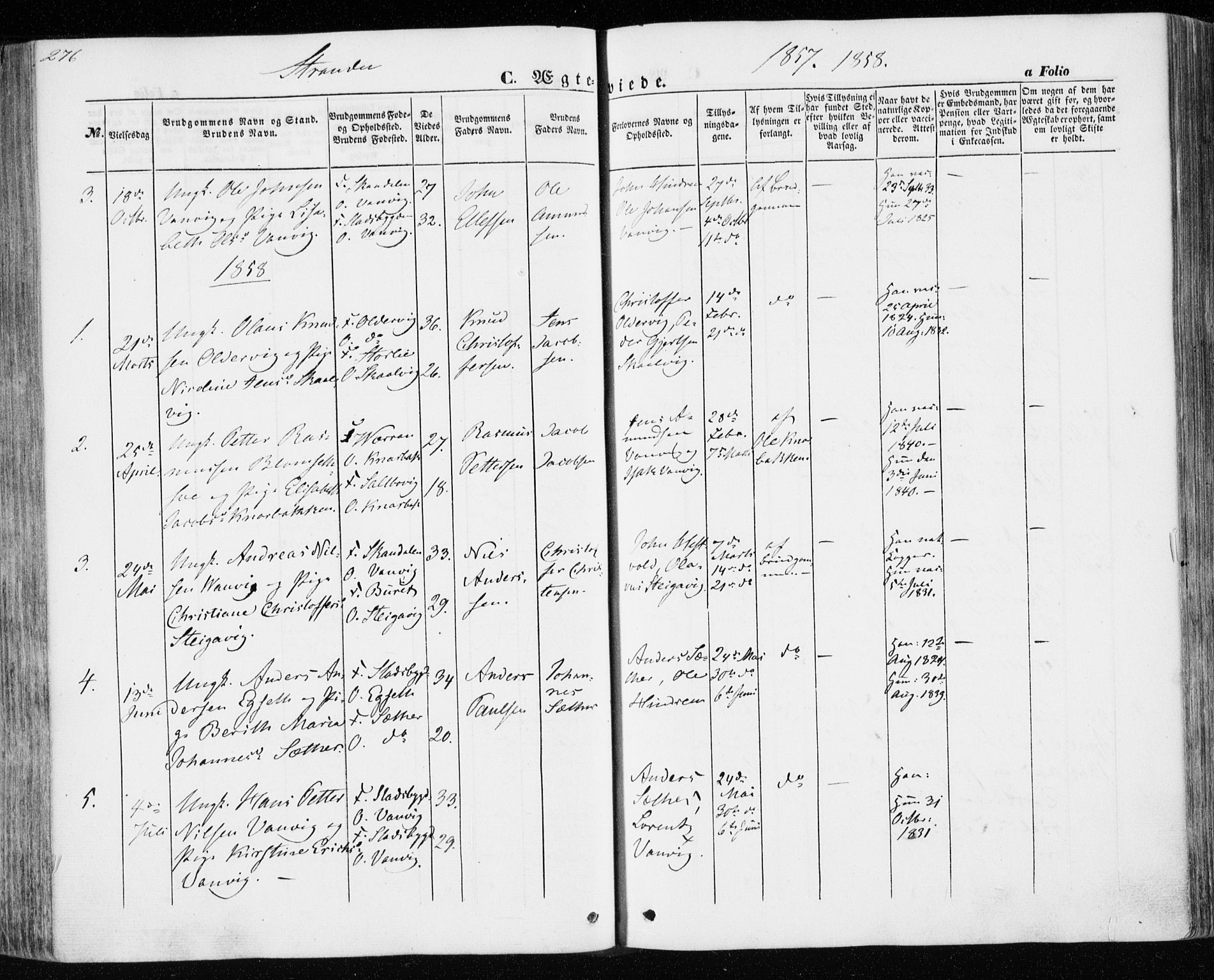 Ministerialprotokoller, klokkerbøker og fødselsregistre - Nord-Trøndelag, SAT/A-1458/701/L0008: Parish register (official) no. 701A08 /2, 1854-1863, p. 276