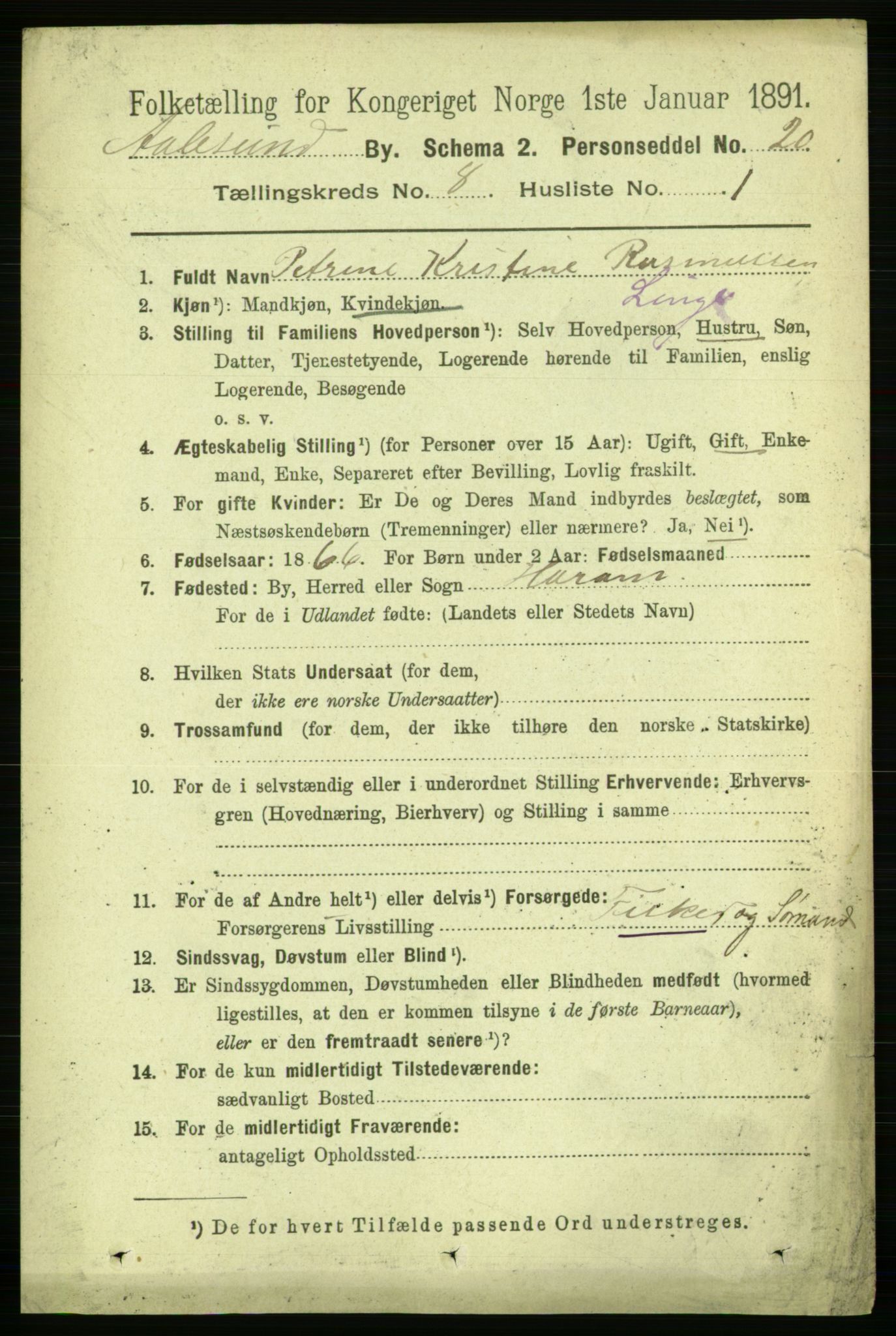 RA, 1891 census for 1501 Ålesund, 1891, p. 5799