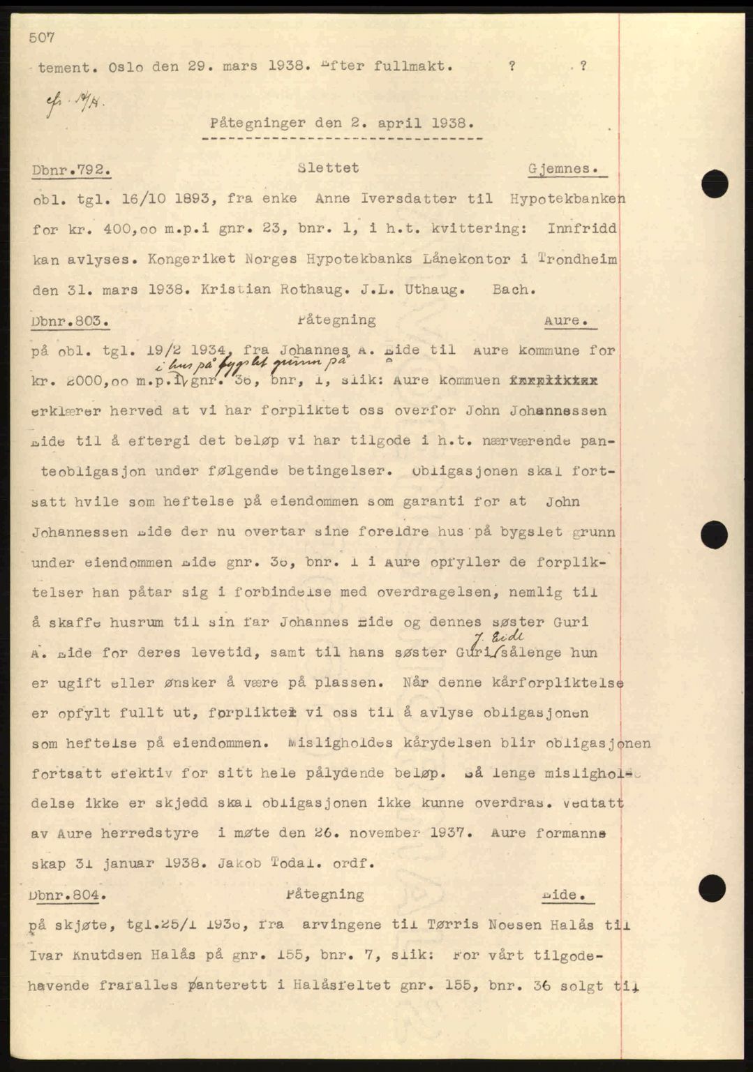 Nordmøre sorenskriveri, AV/SAT-A-4132/1/2/2Ca: Mortgage book no. C80, 1936-1939, Diary no: : 792/1938