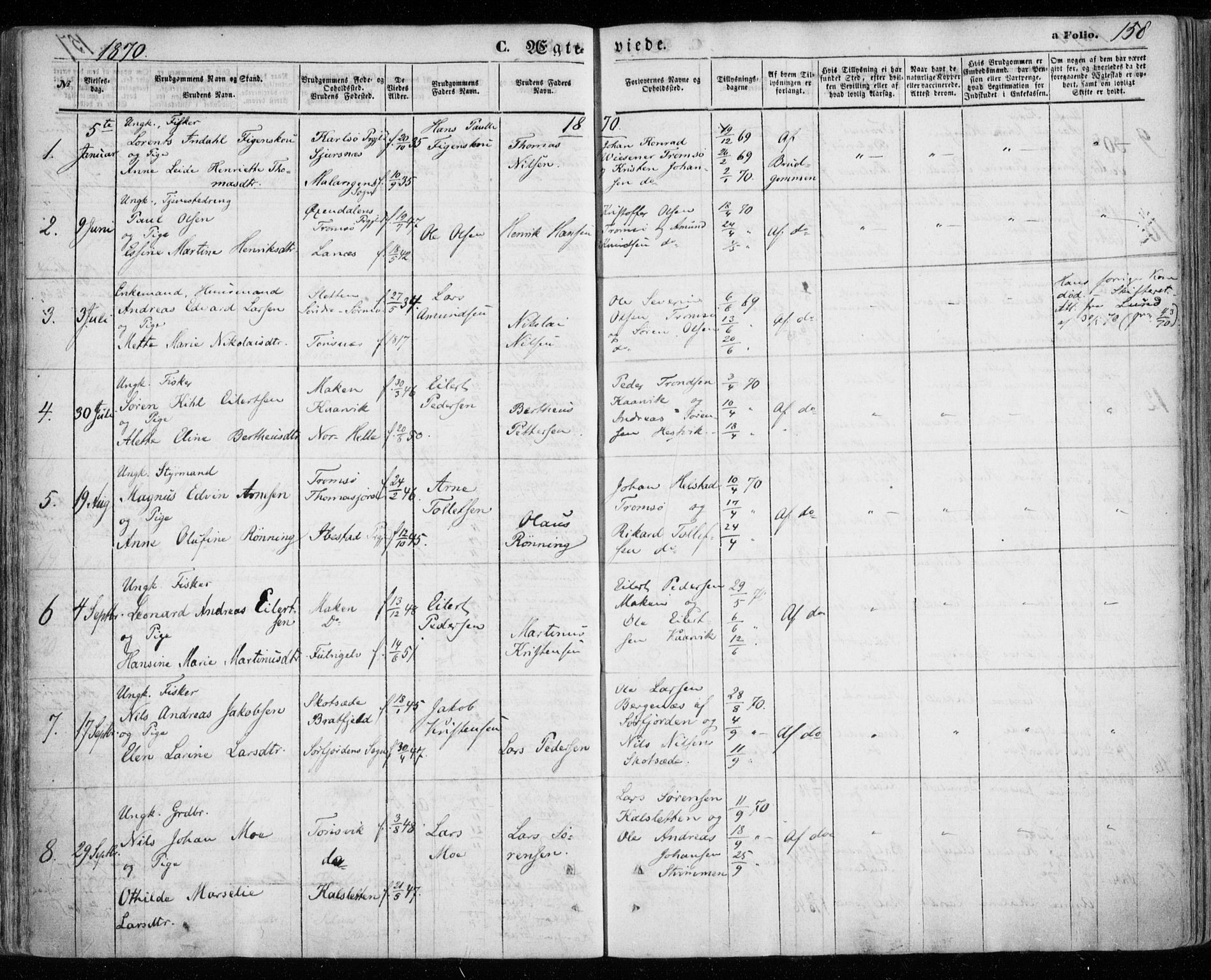 Tromsøysund sokneprestkontor, SATØ/S-1304/G/Ga/L0002kirke: Parish register (official) no. 2, 1867-1875, p. 158