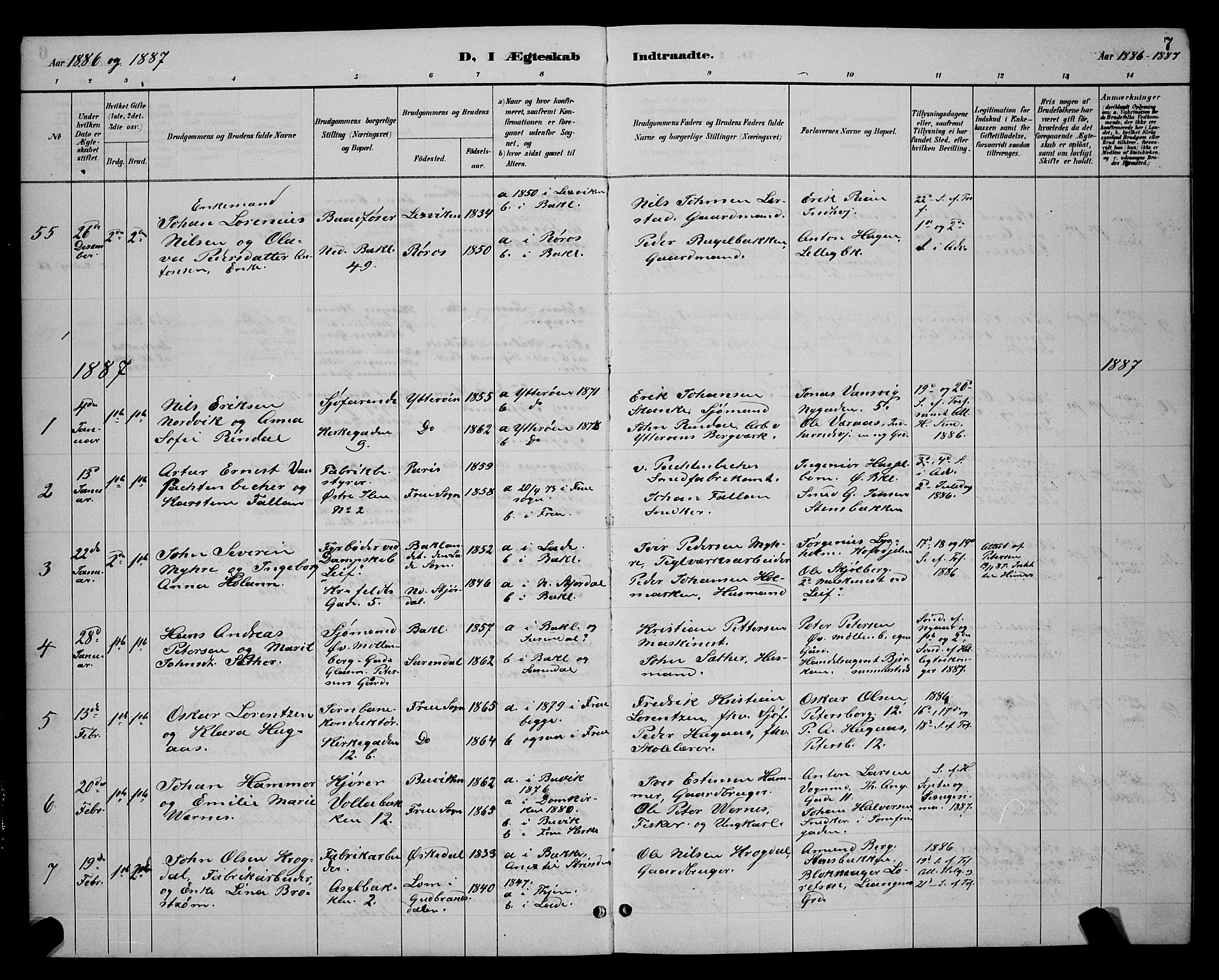 Ministerialprotokoller, klokkerbøker og fødselsregistre - Sør-Trøndelag, SAT/A-1456/604/L0223: Parish register (copy) no. 604C06, 1886-1897, p. 7