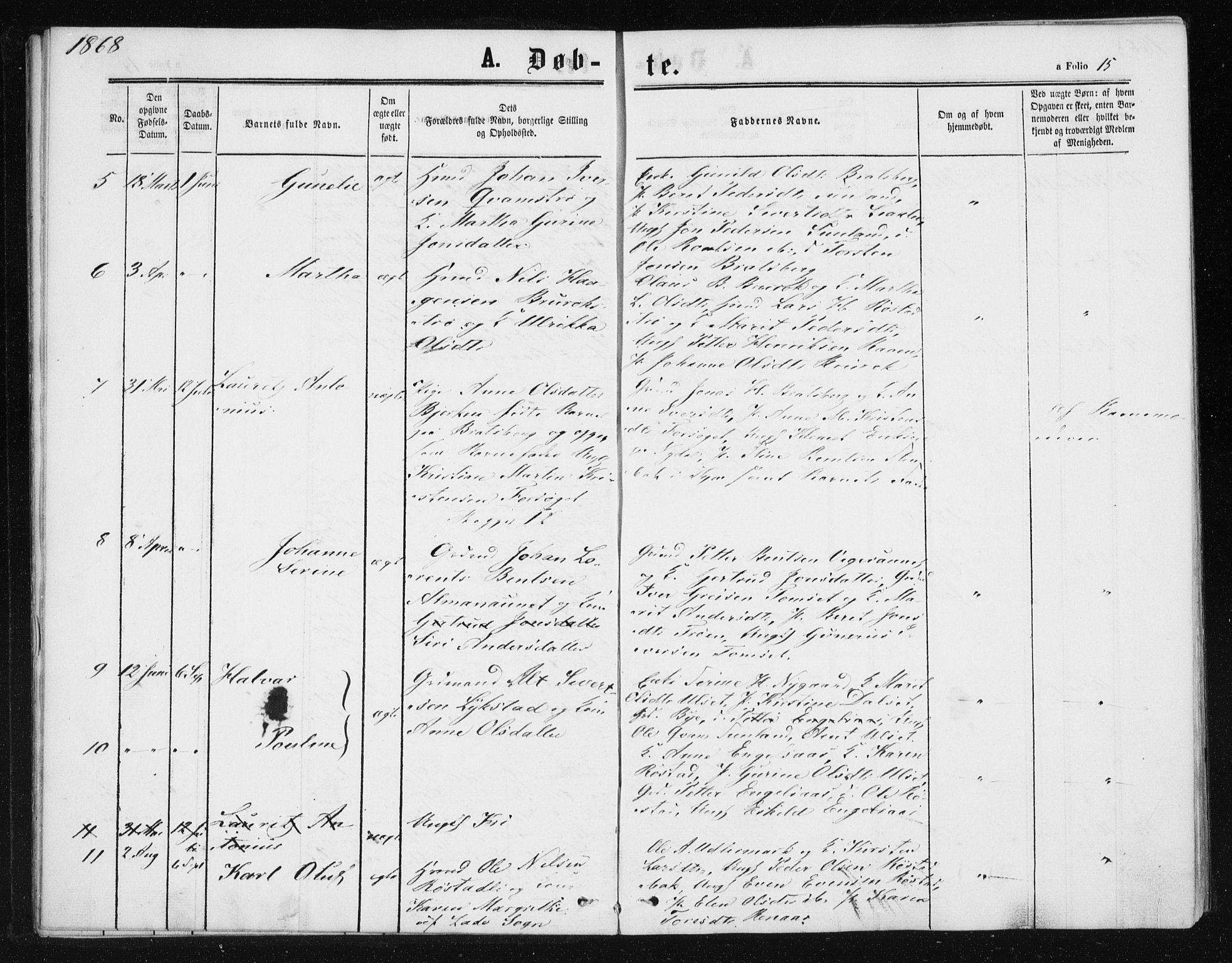 Ministerialprotokoller, klokkerbøker og fødselsregistre - Sør-Trøndelag, SAT/A-1456/608/L0333: Parish register (official) no. 608A02, 1862-1876, p. 15