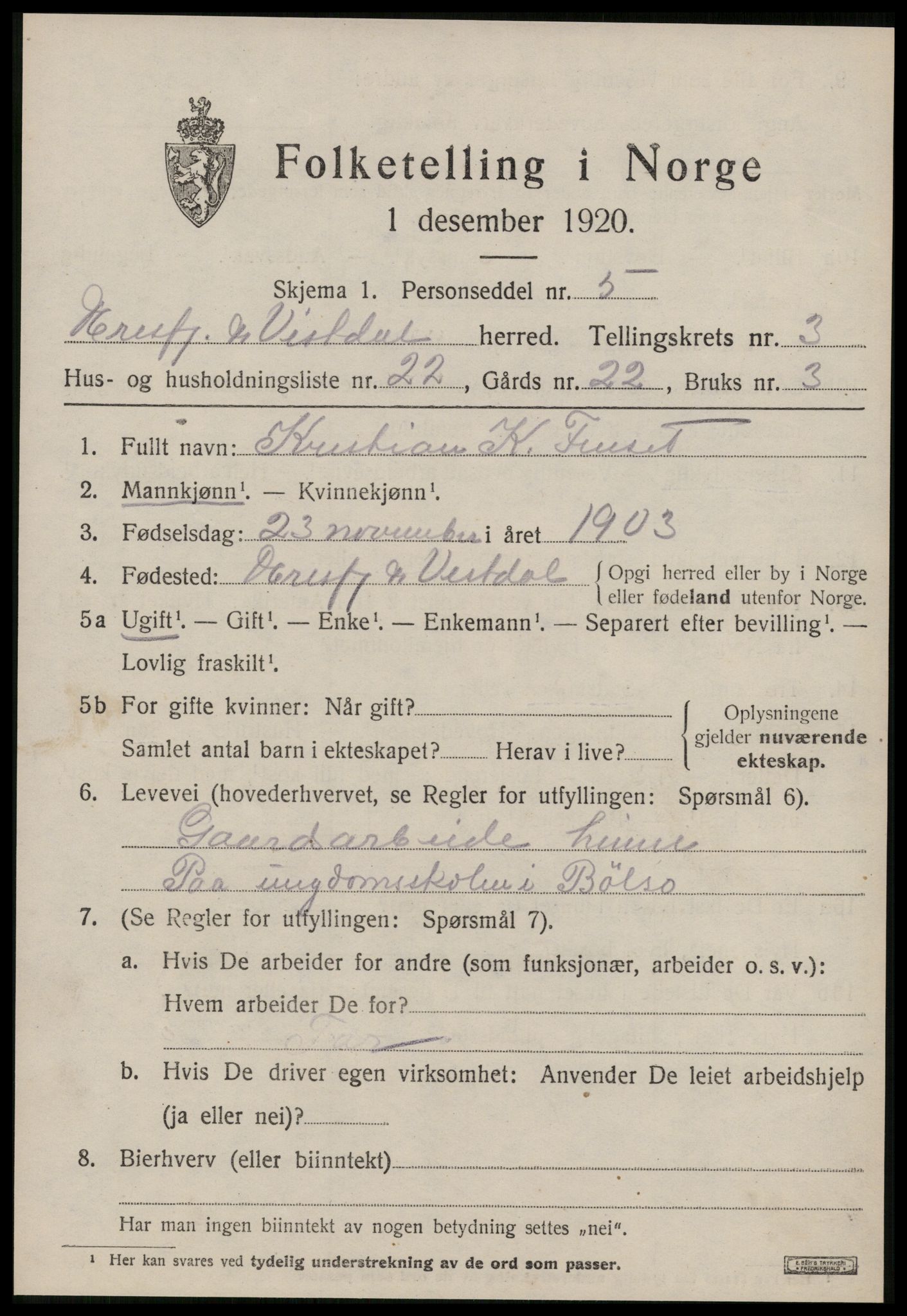 SAT, 1920 census for Eresfjord og Vistdal, 1920, p. 1973