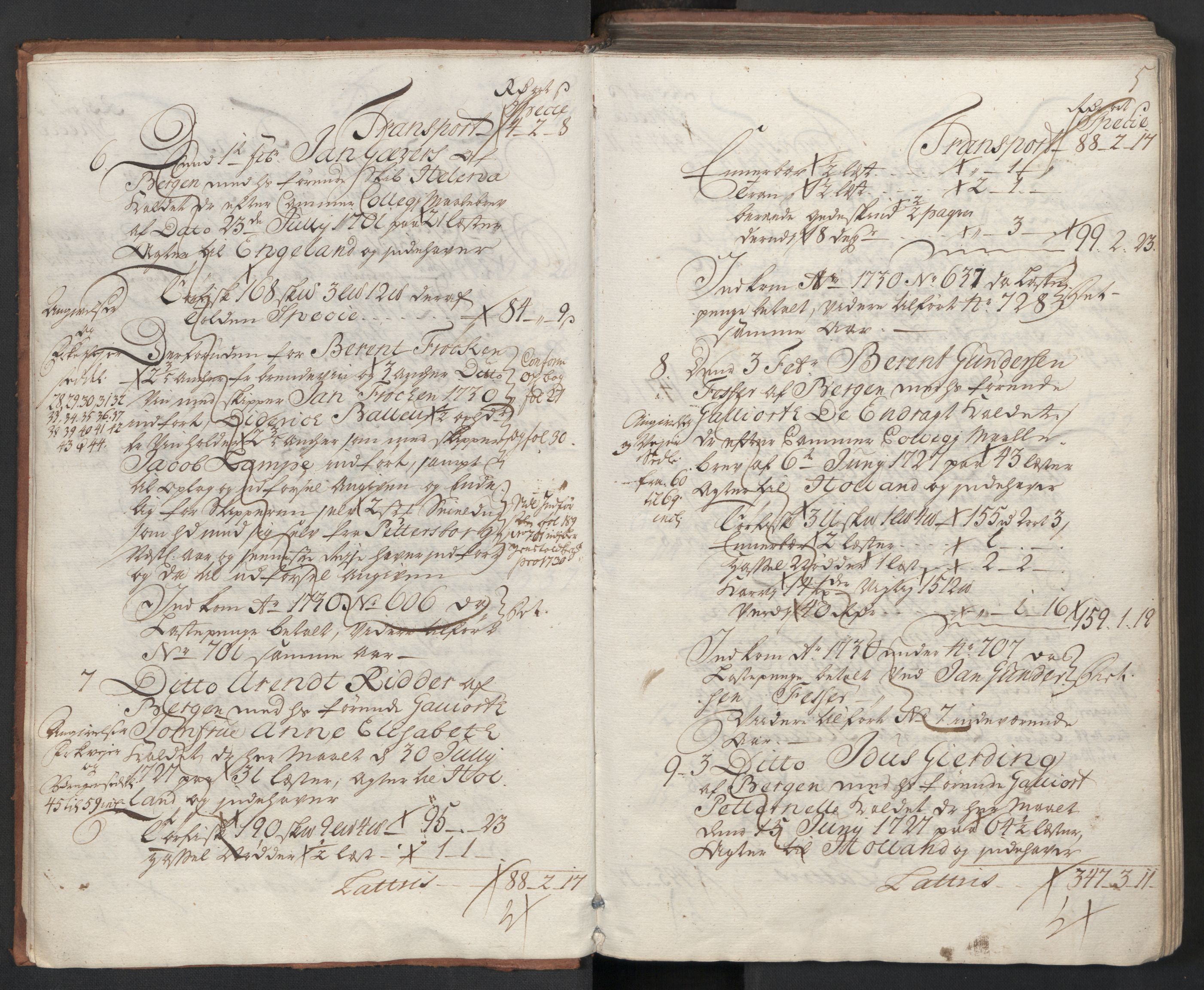 Generaltollkammeret, tollregnskaper, AV/RA-EA-5490/R26/L0017/0001: Tollregnskaper Bergen A / Utgående hovedtollbok, 1731, p. 4b-5a
