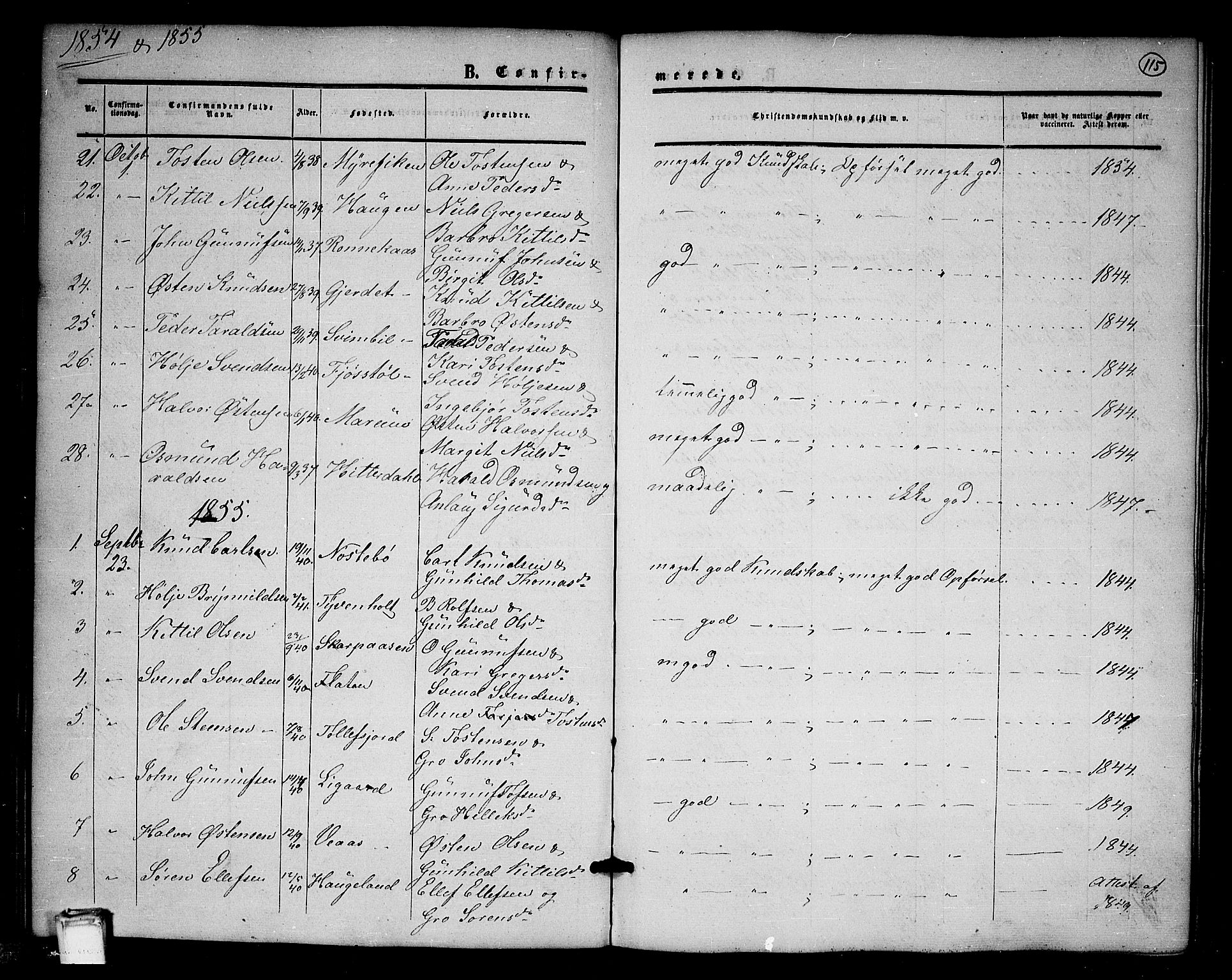 Tinn kirkebøker, SAKO/A-308/G/Ga/L0002: Parish register (copy) no. I 2, 1851-1883, p. 115