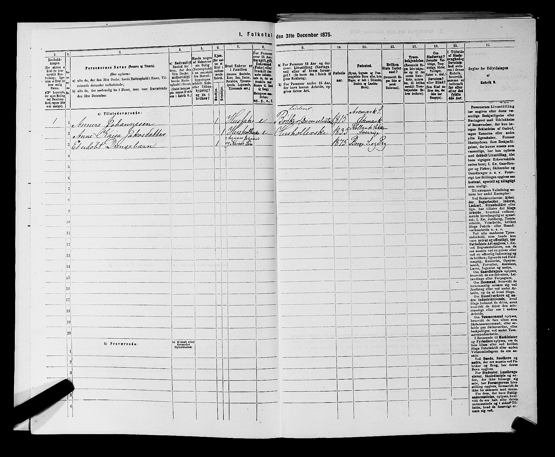 RA, 1875 census for 0113P Borge, 1875, p. 826